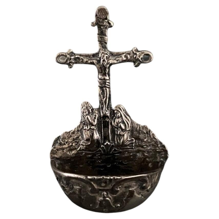 Silver holy water font with Calvary decoration, 18th century