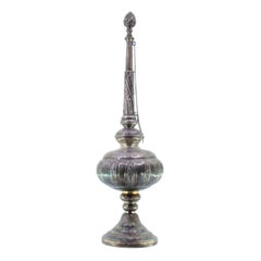 Silver holy water sprinkler w/ reliefs, applications
hanging chain