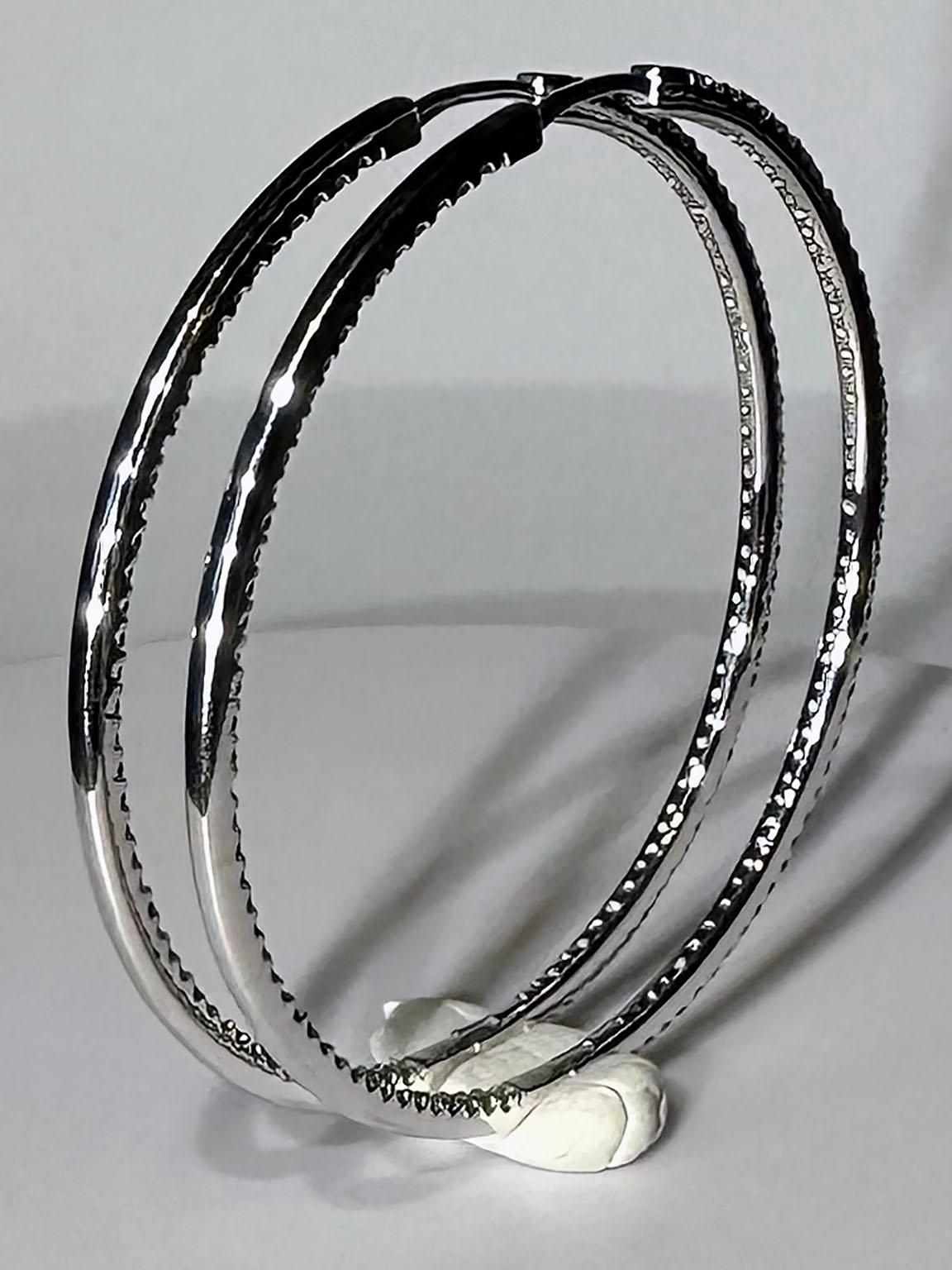 Silver Hoop Earrings set with 190 1.4MM Tsavorite Garnets For Sale 3