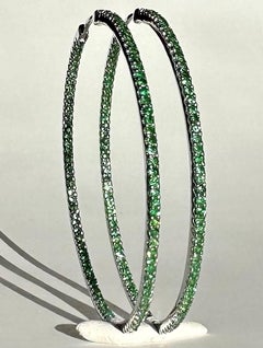Silver Hoop Earrings set with 190 1.4MM Tsavorite Garnets