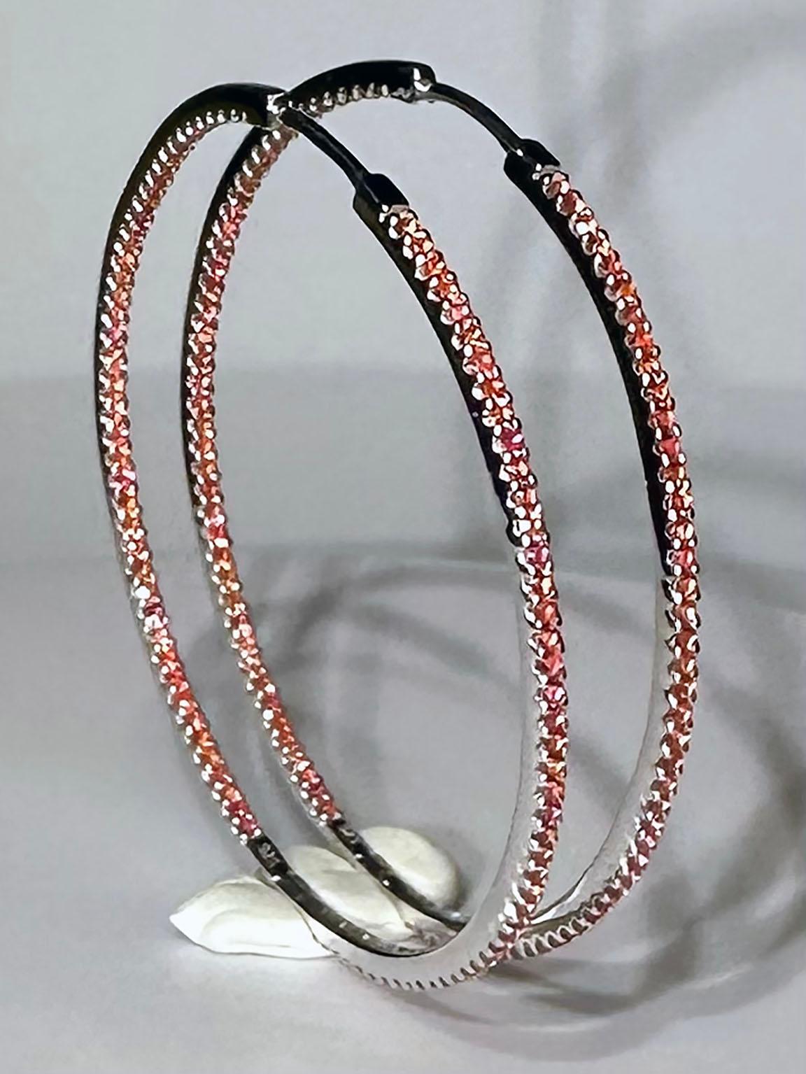 Silver Hoop Earrings set with 190 Round Brilliant Songhea Sapphires For Sale 5