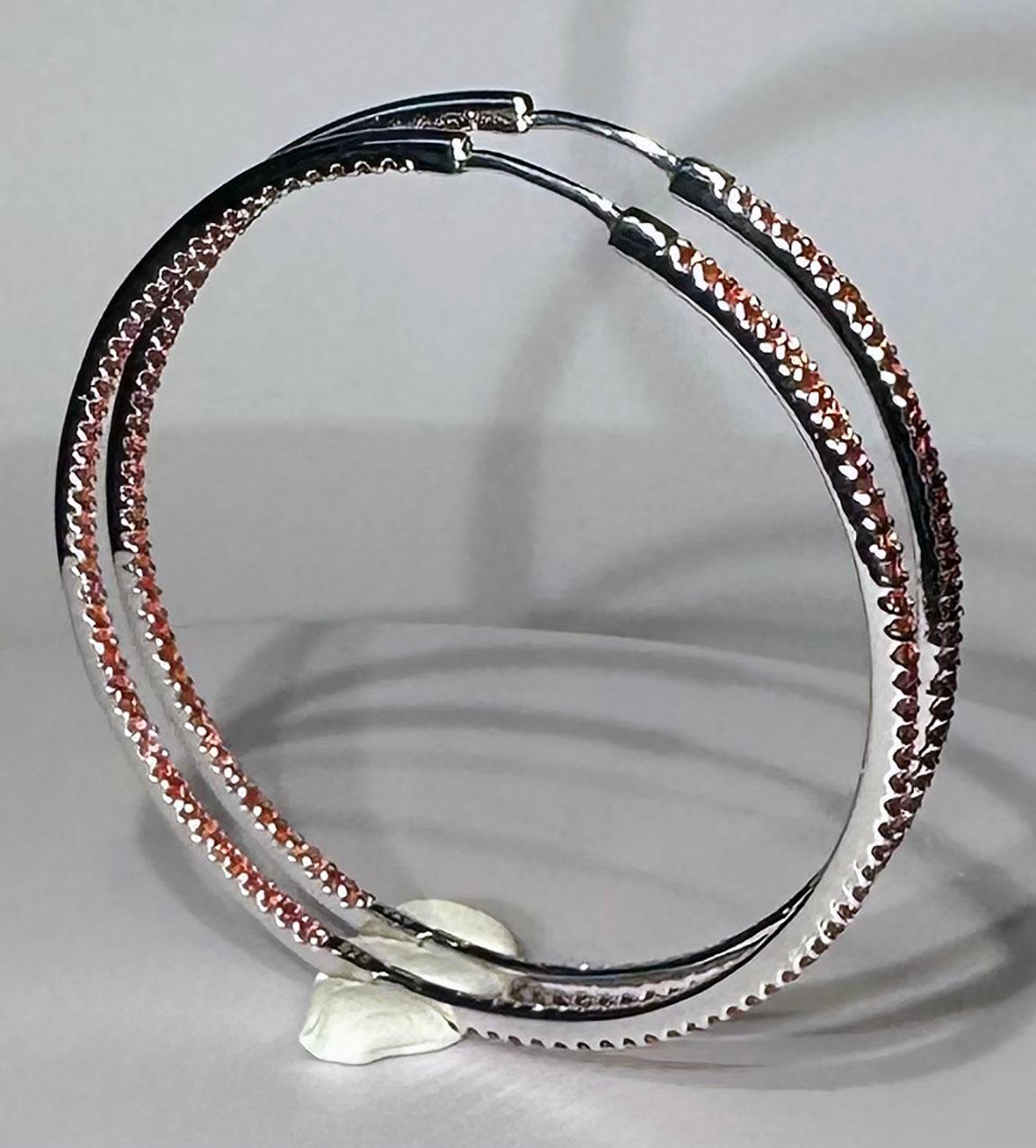 Silver Hoop Earrings set with 190 Round Brilliant Songhea Sapphires For Sale 6