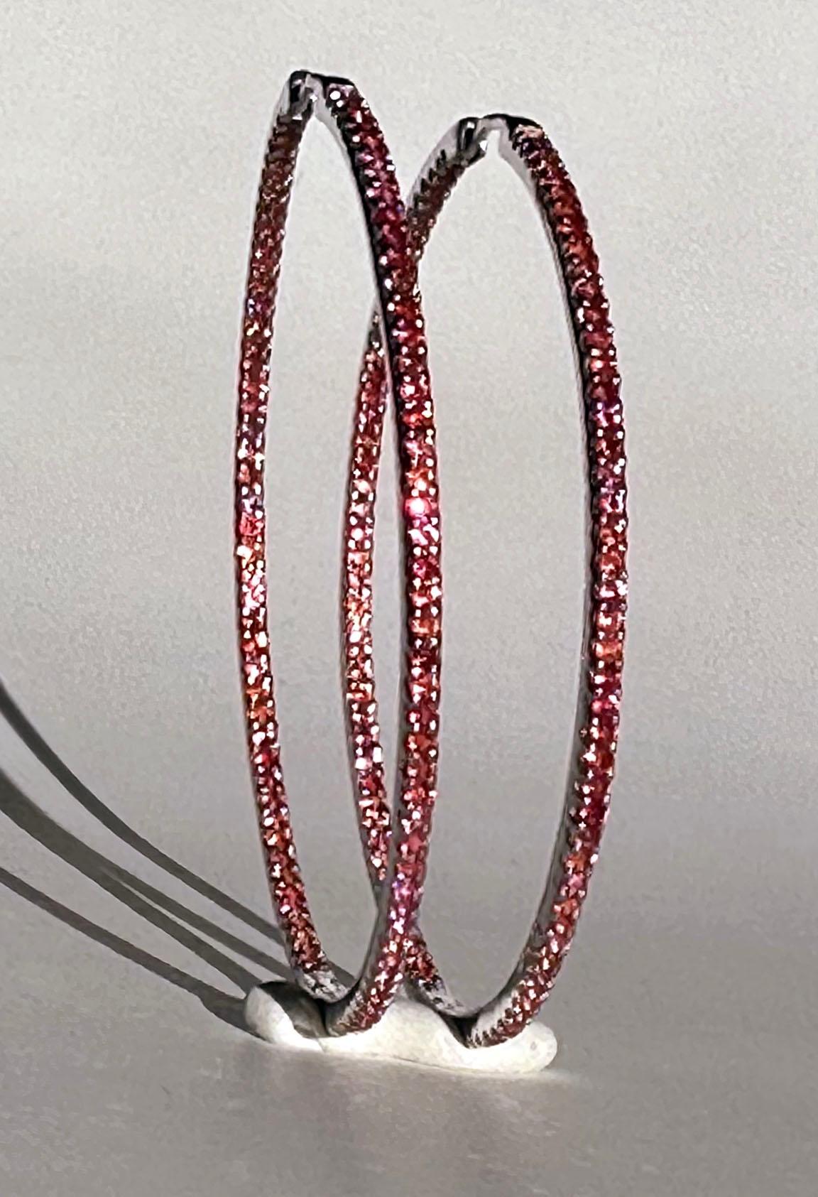 Contemporary Silver Hoop Earrings set with 190 Round Brilliant Songhea Sapphires For Sale