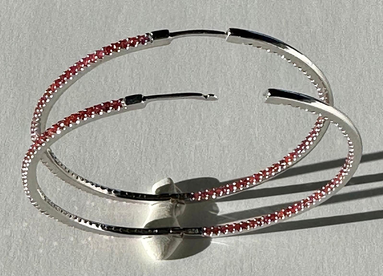 Silver Hoop Earrings set with 190 Round Brilliant Songhea Sapphires For Sale 1