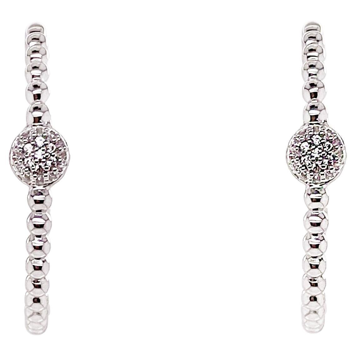 Silver Hoop Earrings w White Sapphires in Sterling Silver, Round Earrings For Sale