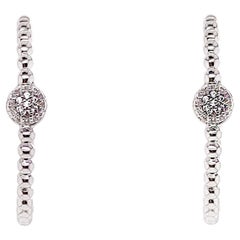 Silver Hoop Earrings w White Sapphires in Sterling Silver, Round Earrings