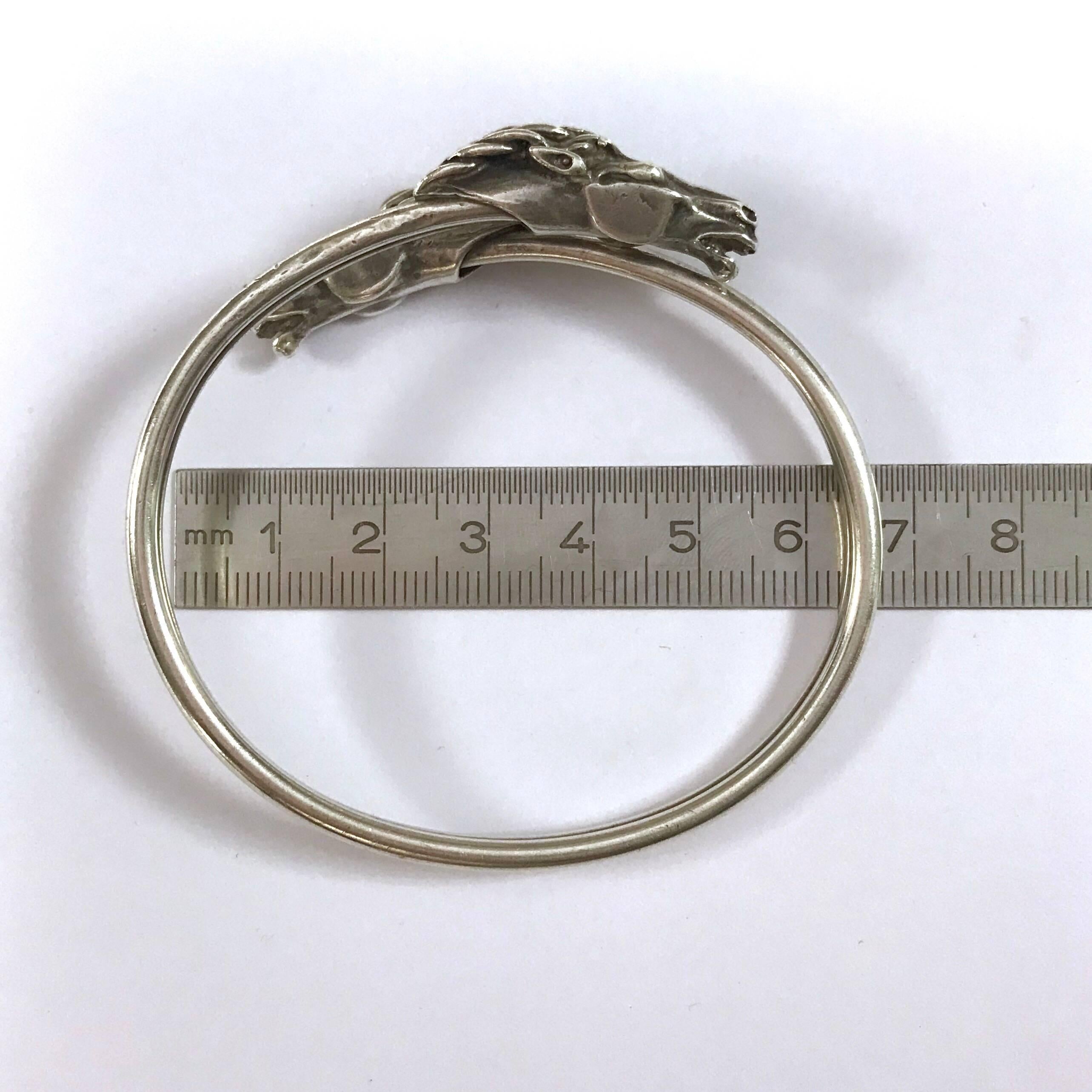 Silver Horse Heads Bangle Bracelet 2