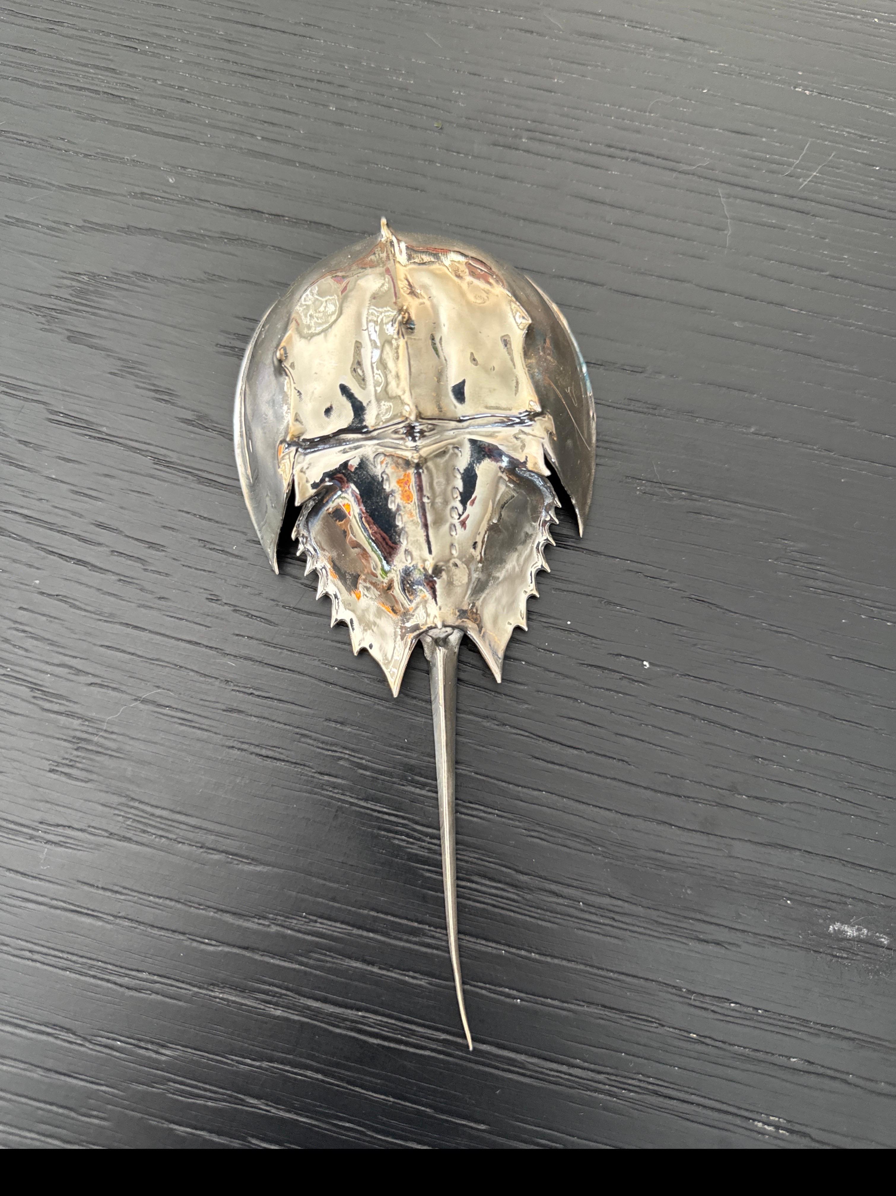 Beige Silver Horseshoe Crab cast from original creature For Sale