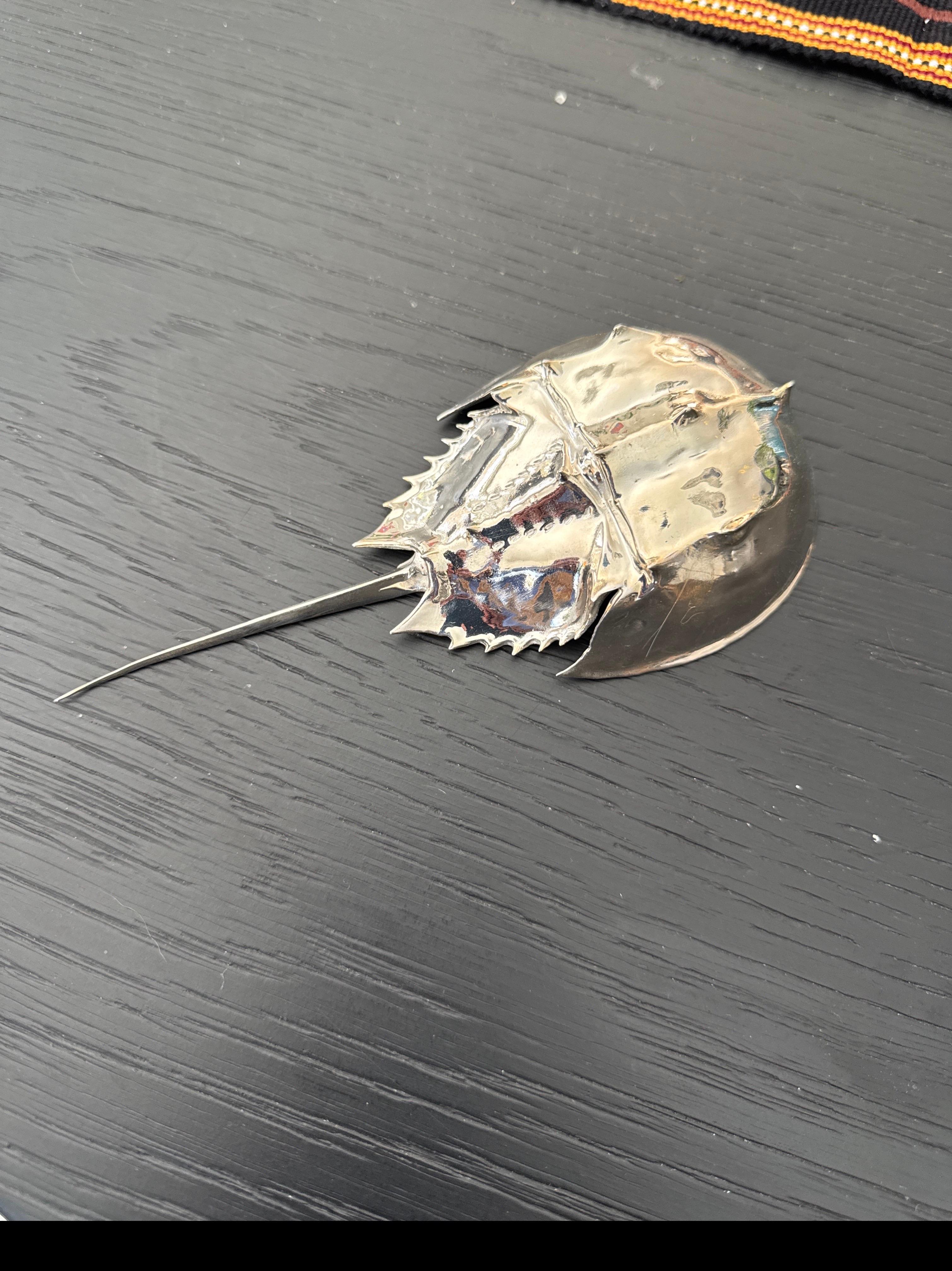 Silver Horseshoe Crab cast from original creature In New Condition For Sale In Etna, NH