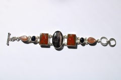 Bracelet Hypersthene en argent sterling et agate marocaine à coutures