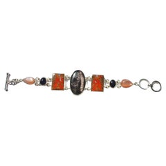 Sterling Silver Hypersthene and Moroccan Seam Agate Bracelet