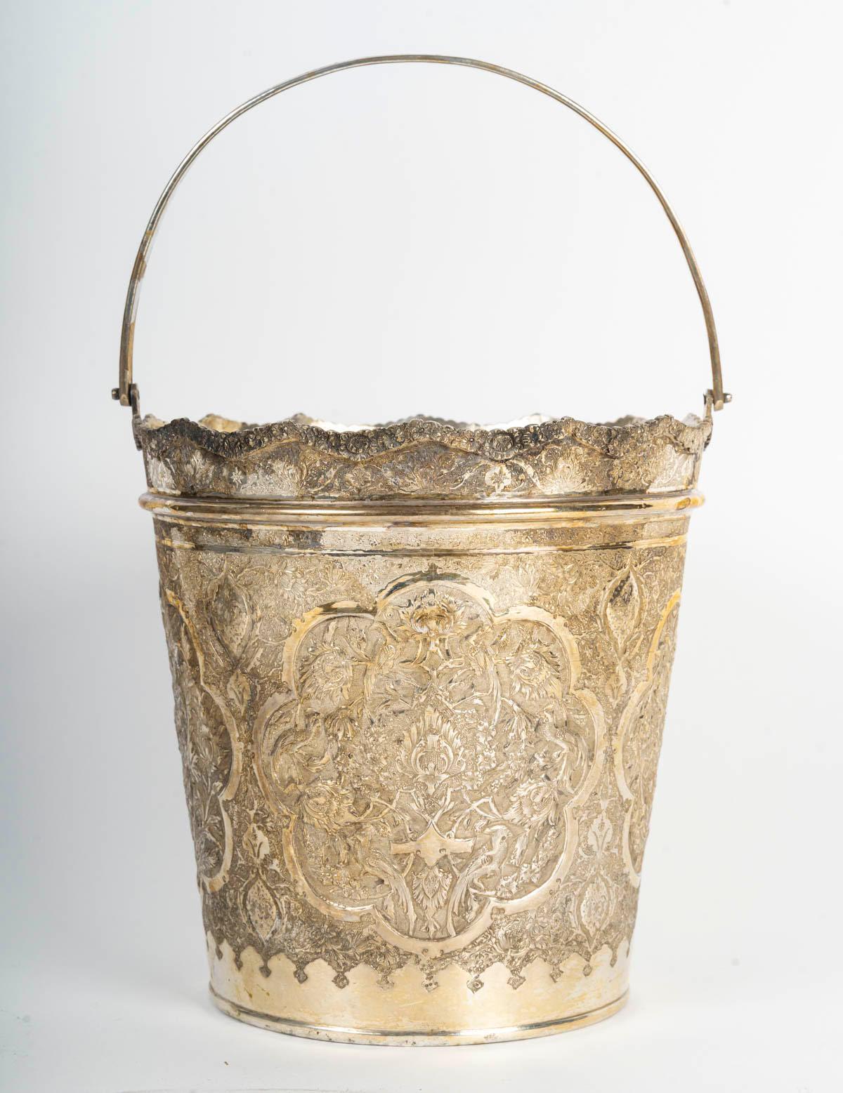 African Silver Ice Bucket, 19th Century Orientalist Work. For Sale