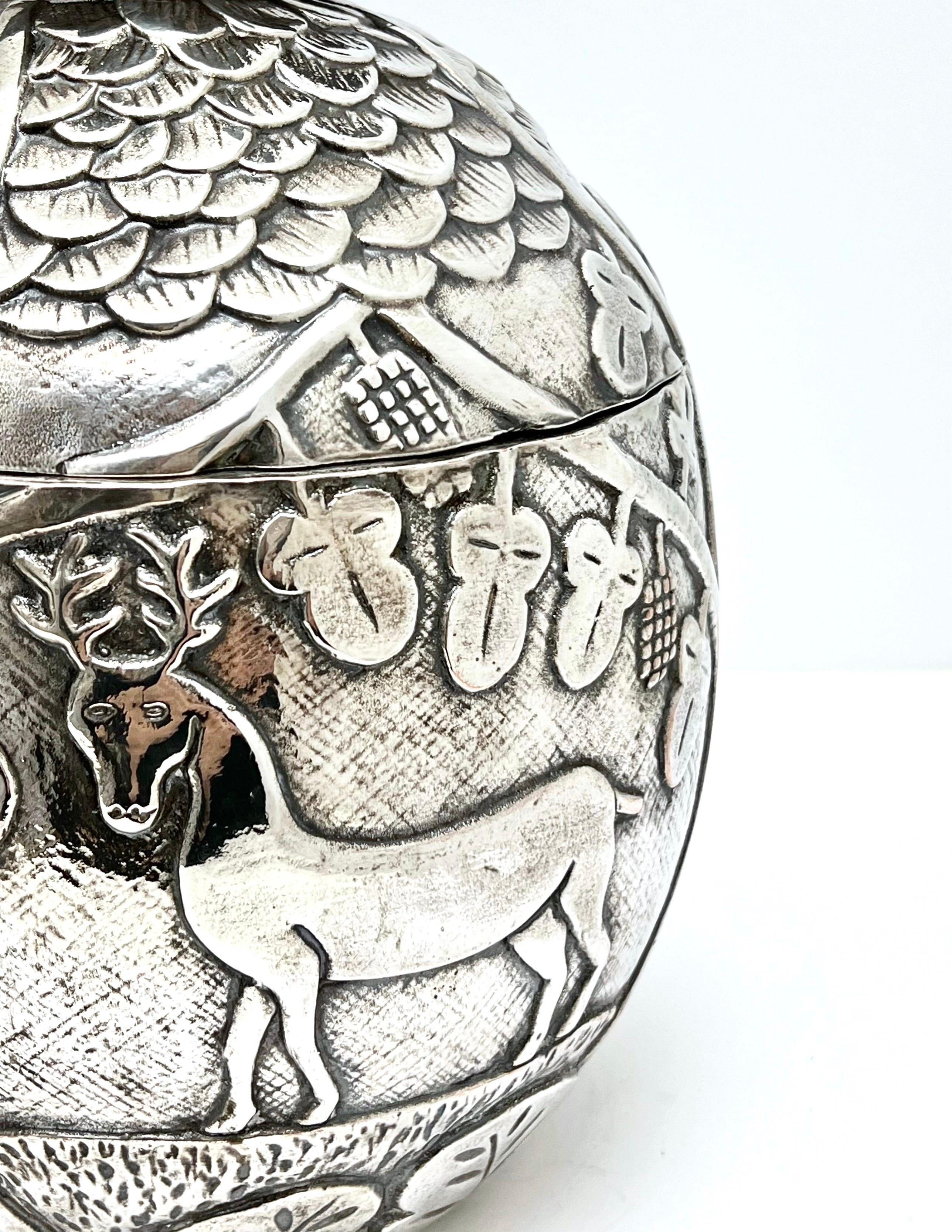 Silver Ice Bucket with Deer, Elephant and Camel in the Style of Chagall For Sale 6