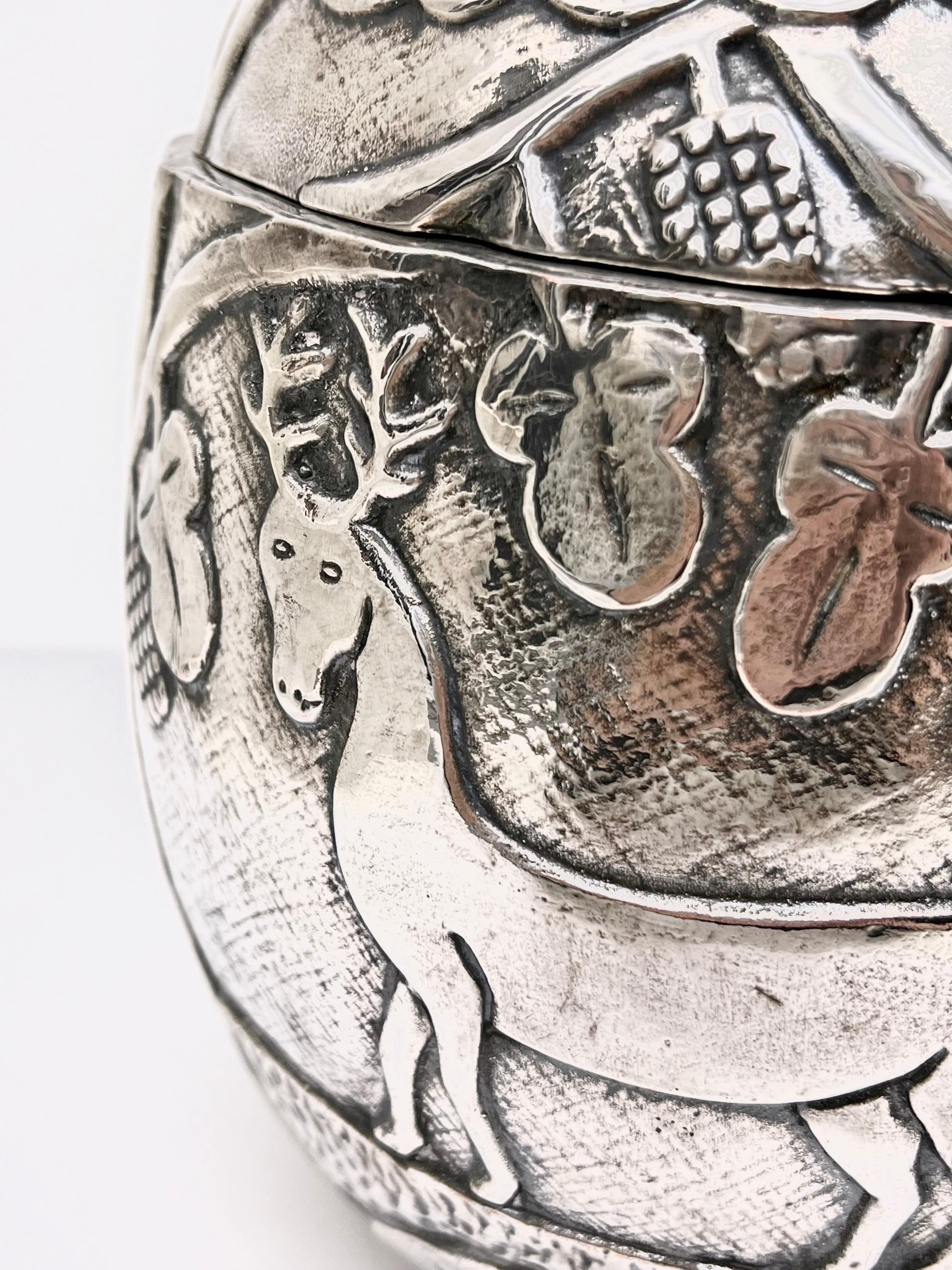 Silver Ice Bucket with Deer, Elephant and Camel in the Style of Chagall For Sale 7