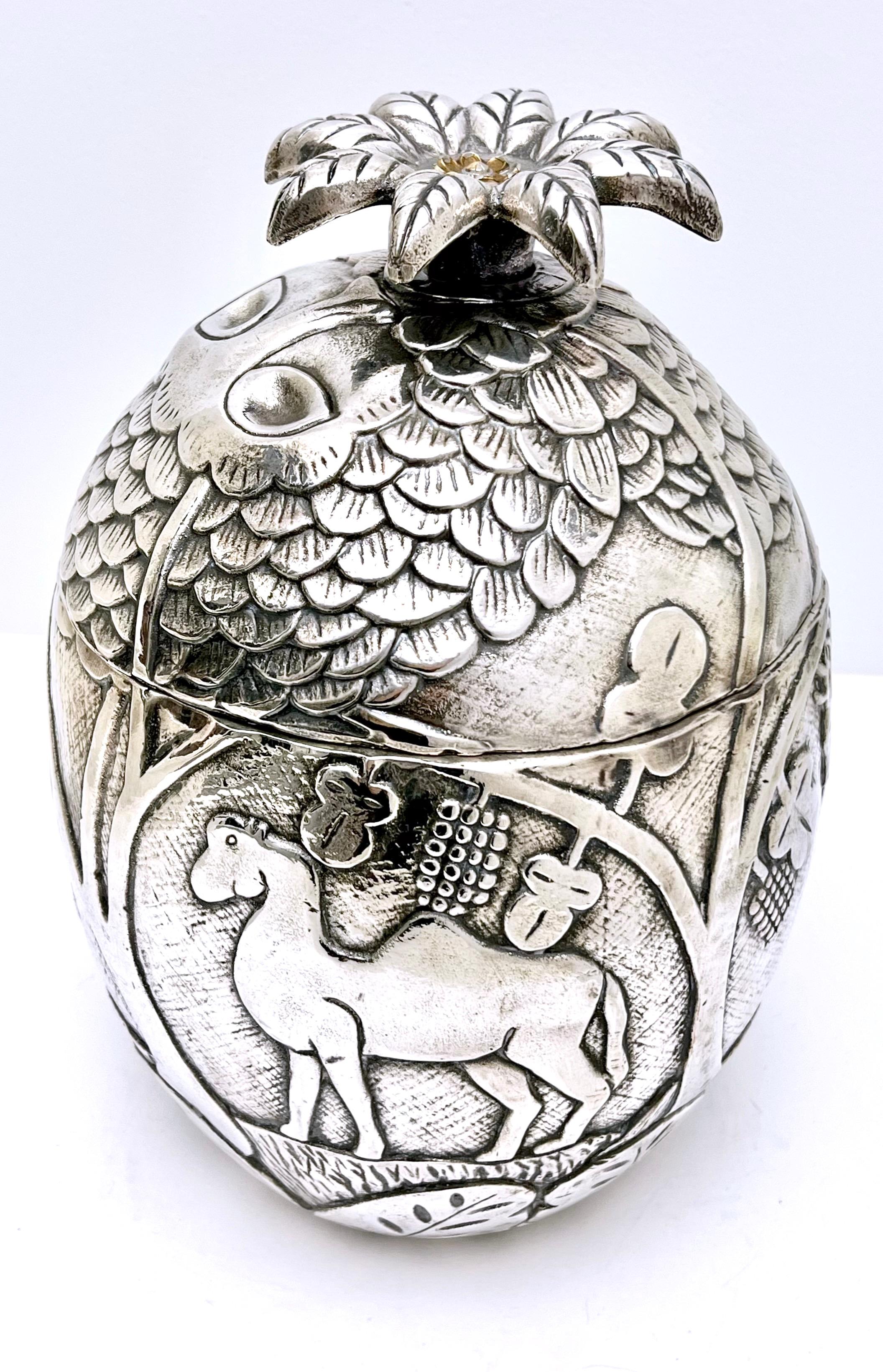 Silver Ice Bucket with Deer, Elephant and Camel in the Style of Chagall For Sale 8