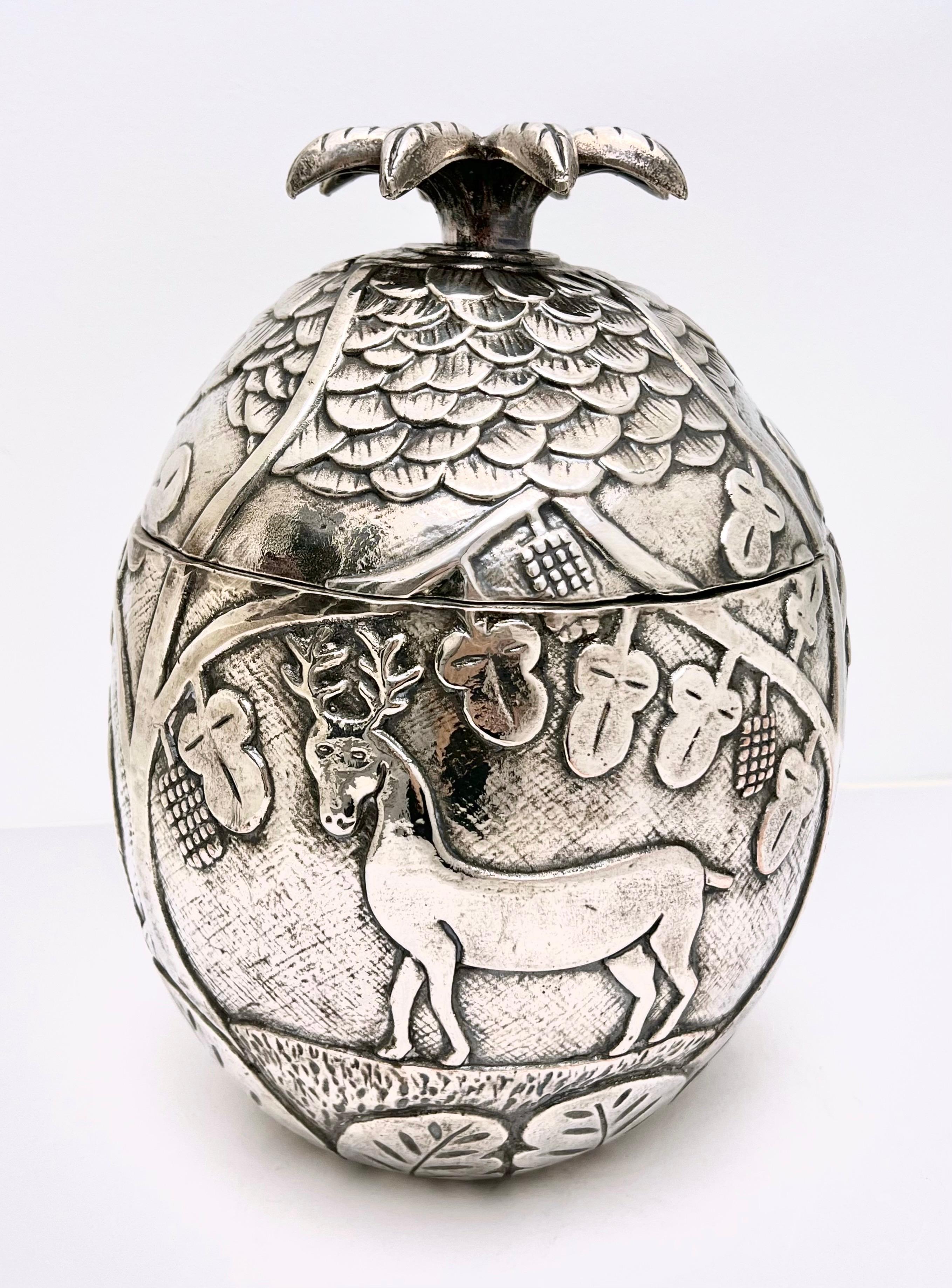 Silver Ice Bucket with Deer, Elephant and Camel in the Style of Chagall For Sale 9