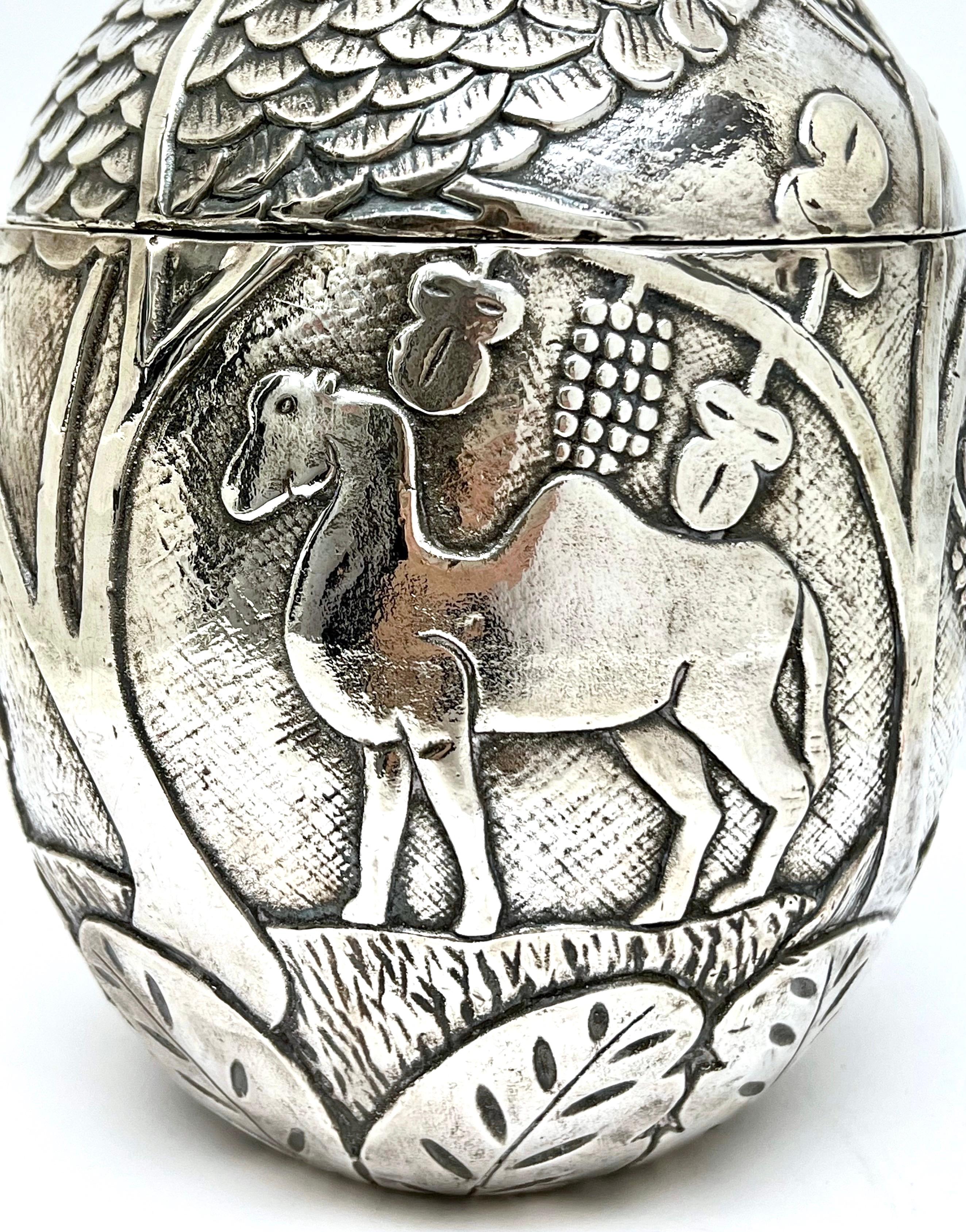 Embossed Silver Ice Bucket with Deer, Elephant and Camel in the Style of Chagall For Sale