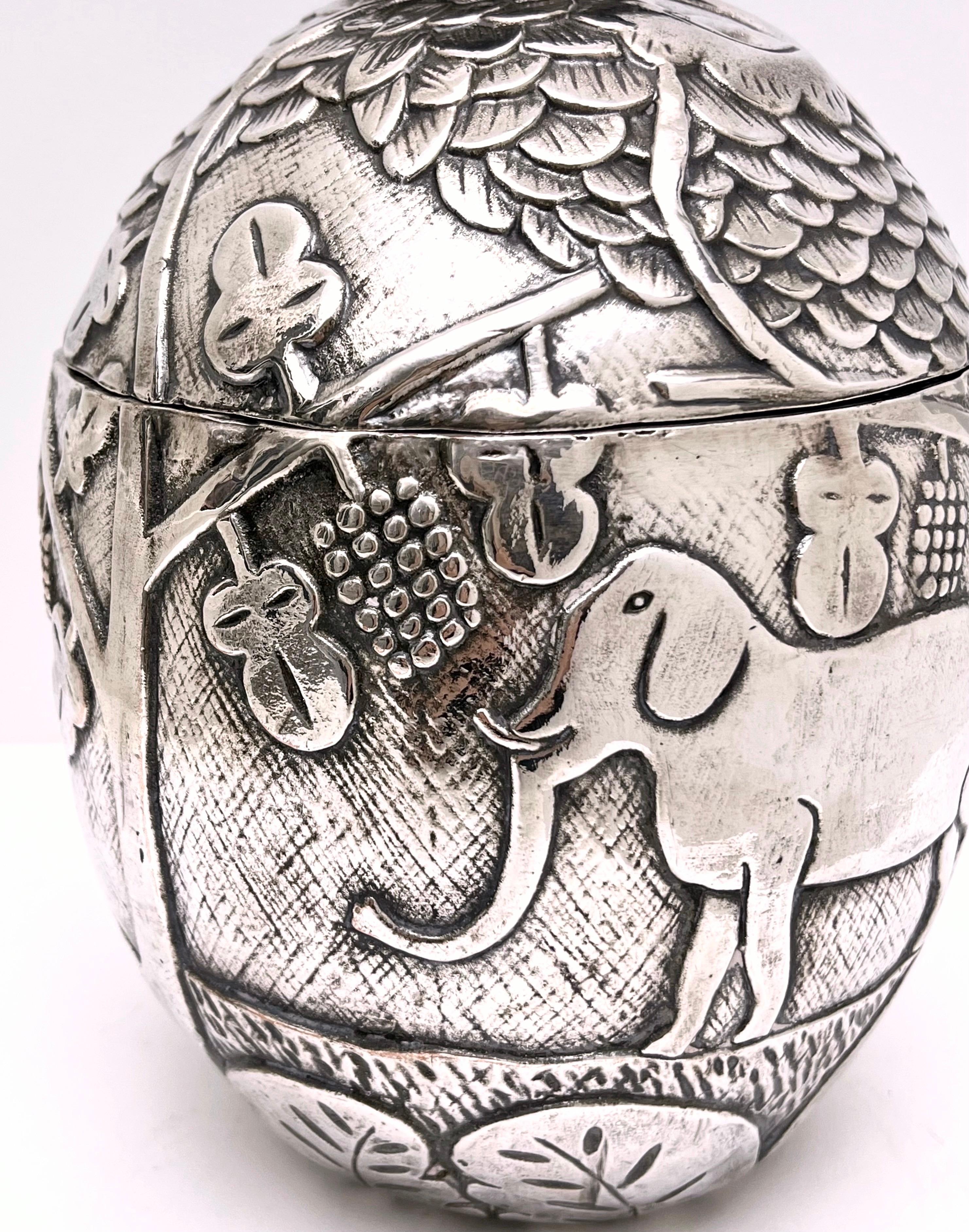 Silver Ice Bucket with Deer, Elephant and Camel in the Style of Chagall In Good Condition For Sale In New York, NY