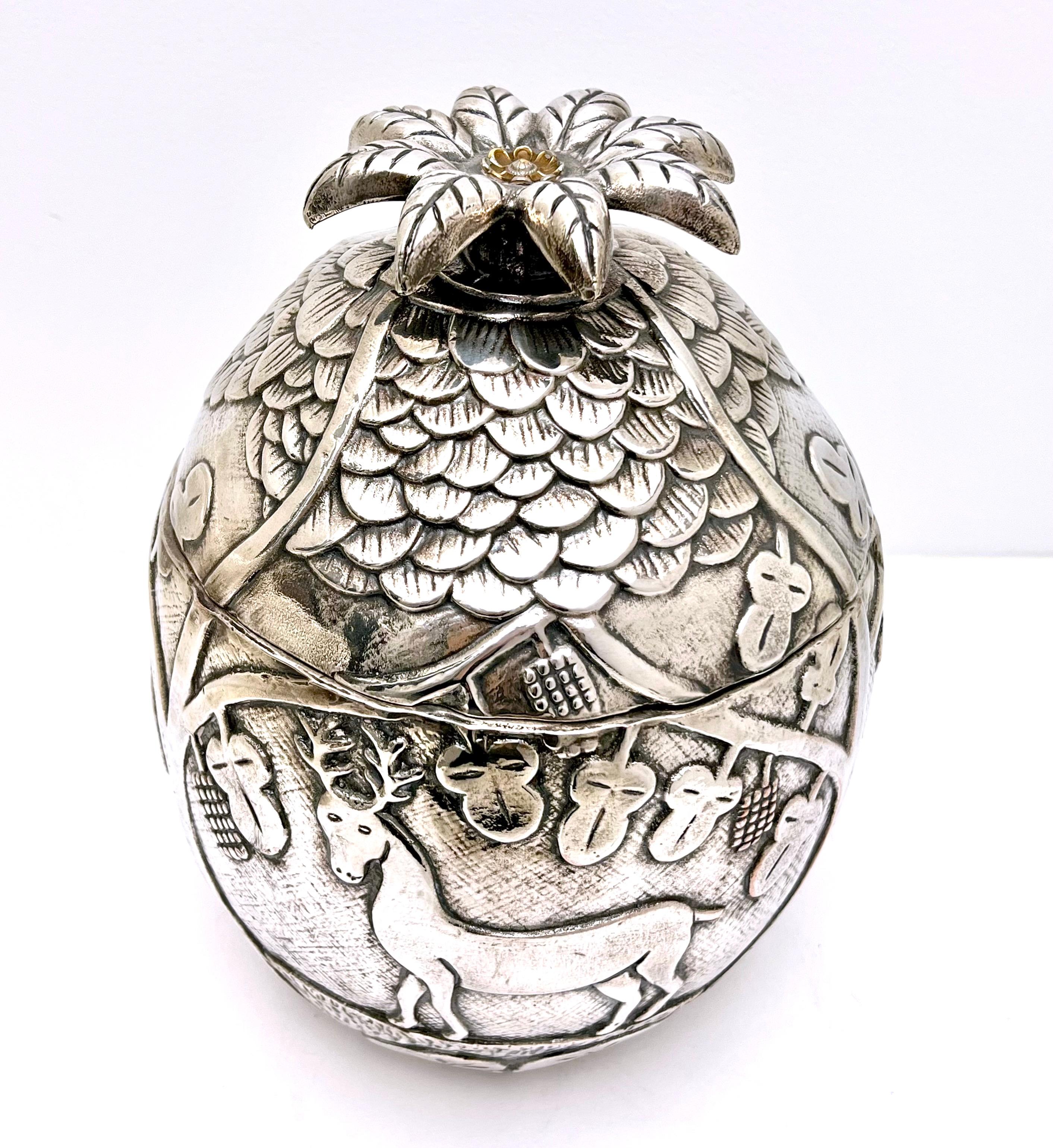 Mid-20th Century Silver Ice Bucket with Deer, Elephant and Camel in the Style of Chagall For Sale
