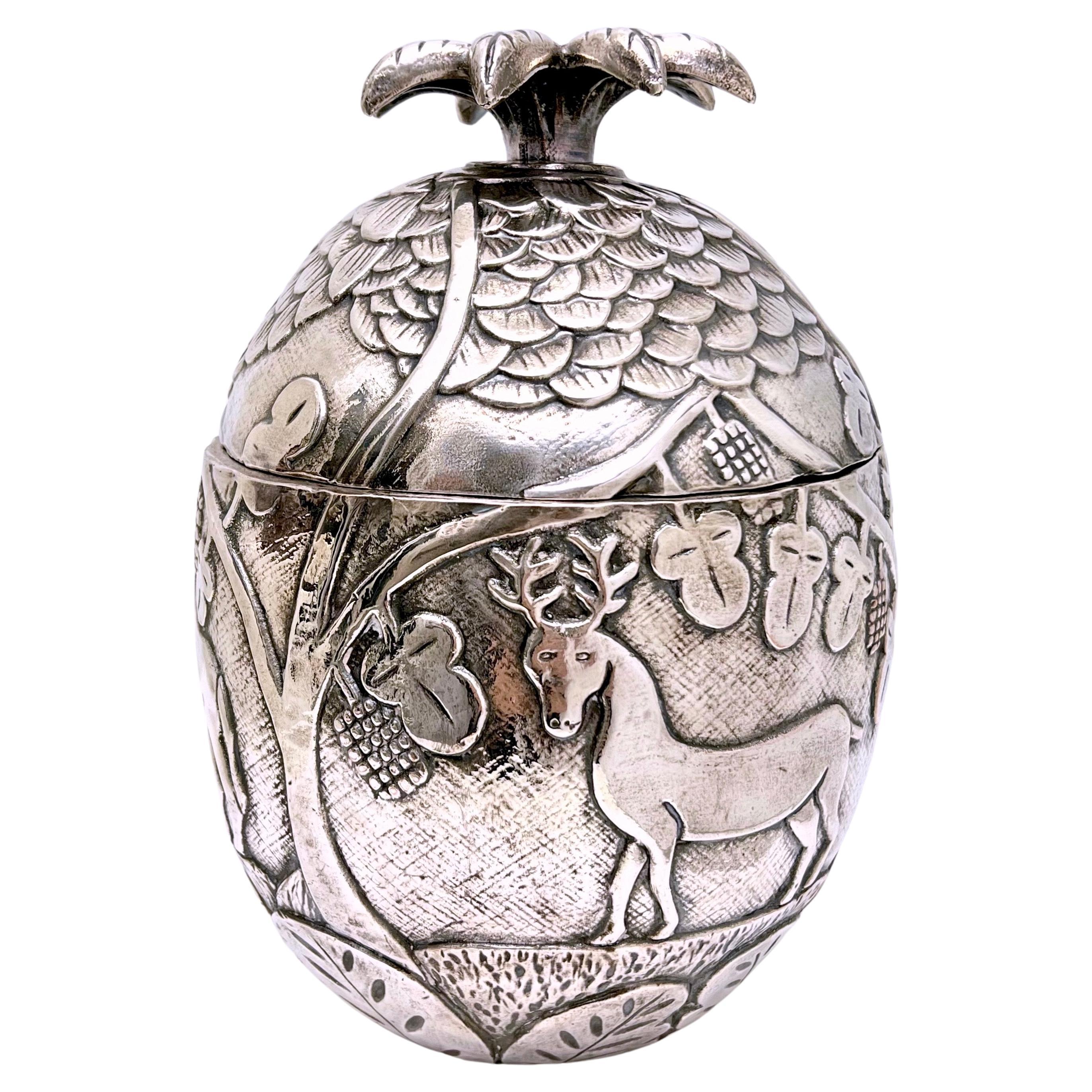 Silver Ice Bucket with Deer, Elephant and Camel in the Style of Chagall For Sale