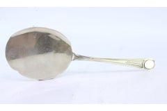 Silver ice cream scoop with smooth shell and crimped handle reliefs