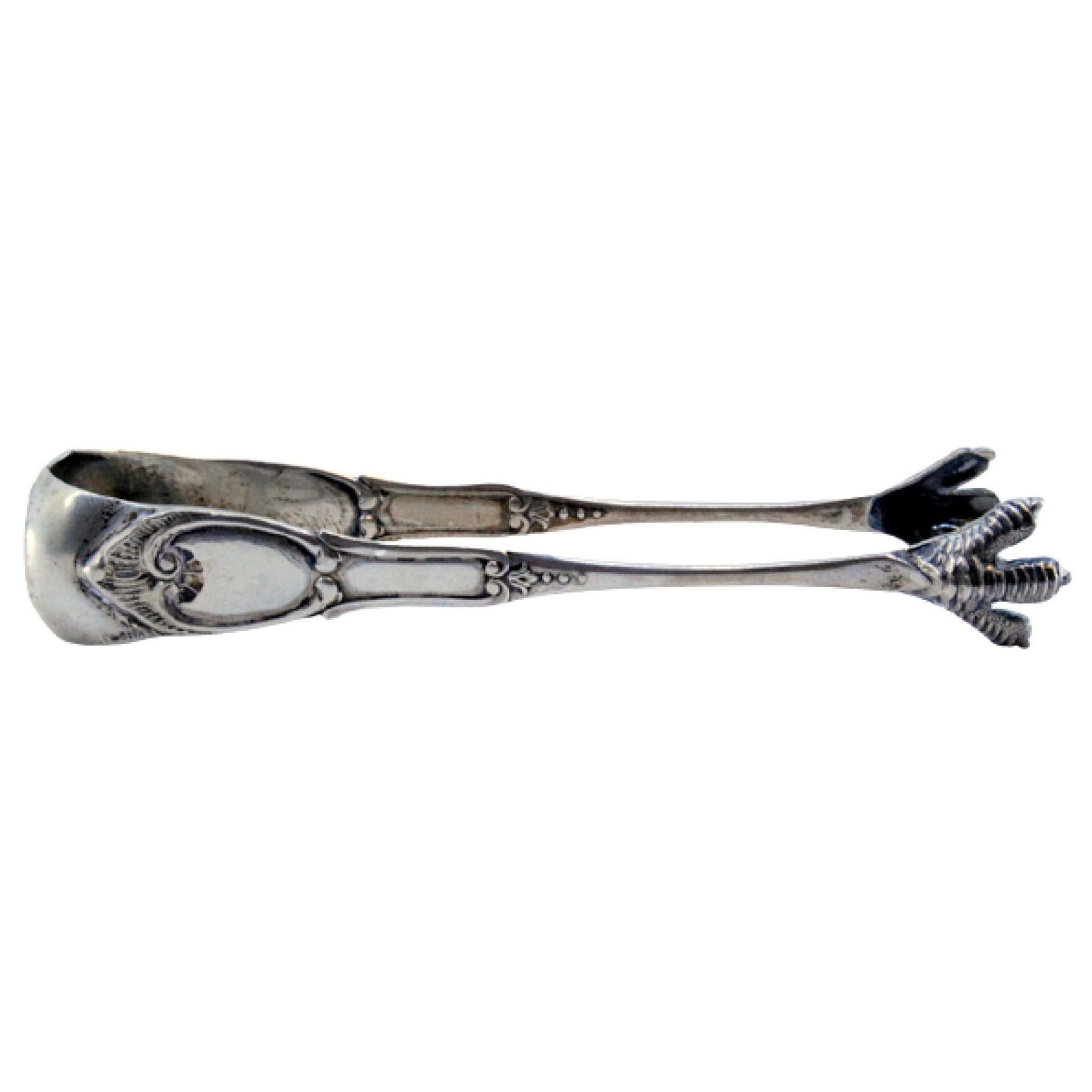 Silver ice tongs in the shape of claws