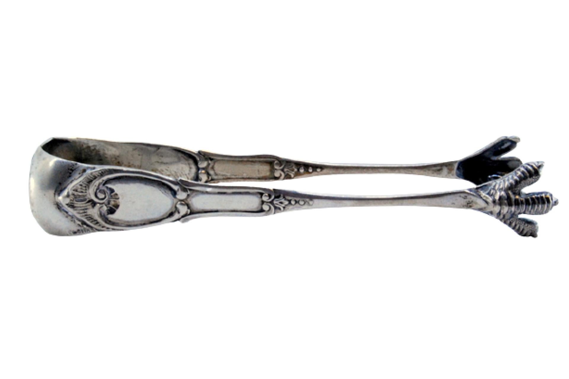 Silver ice tongs in the shape of claws For Sale