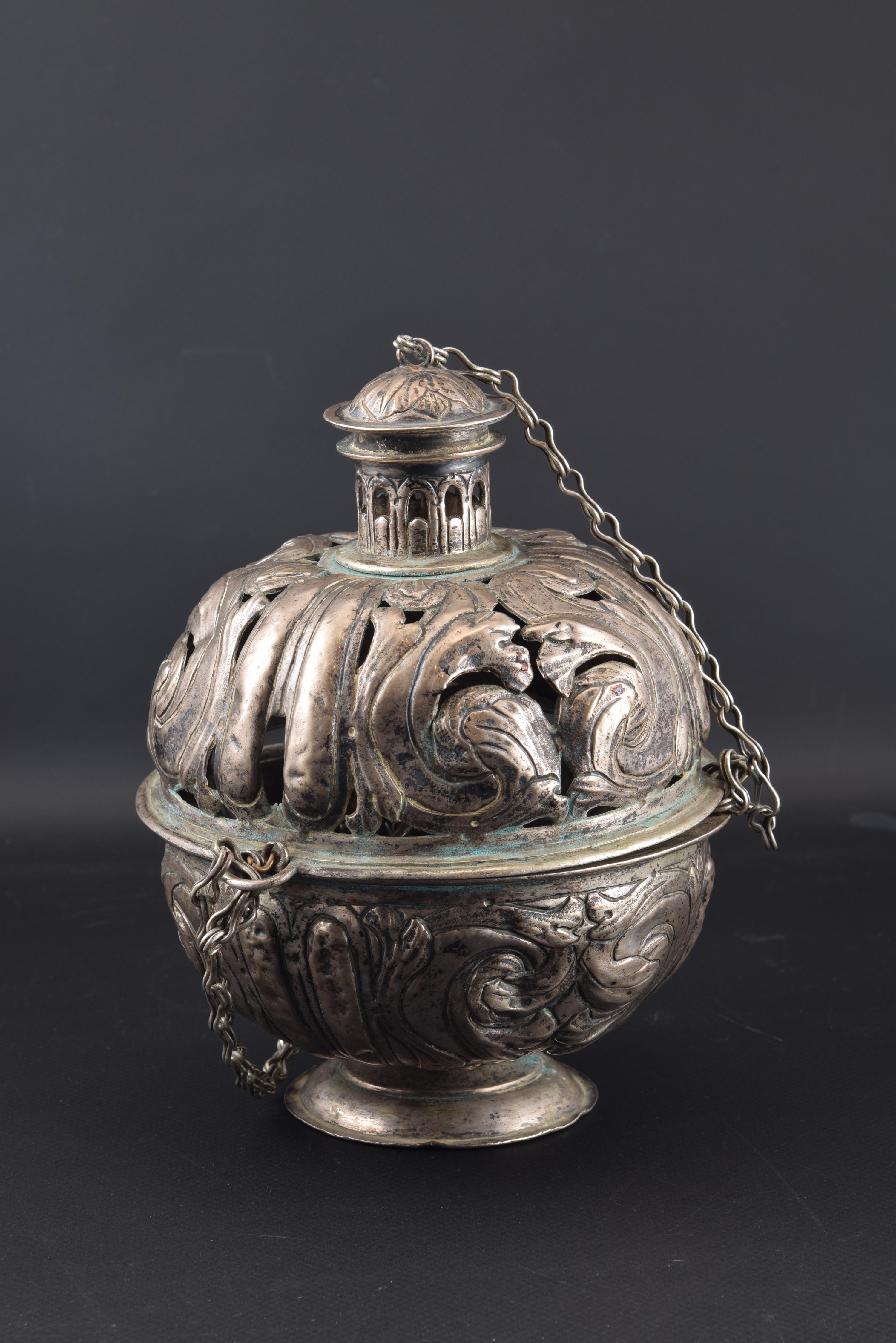 18th Century and Earlier Silver Incense Burner, Spain, 17th Century