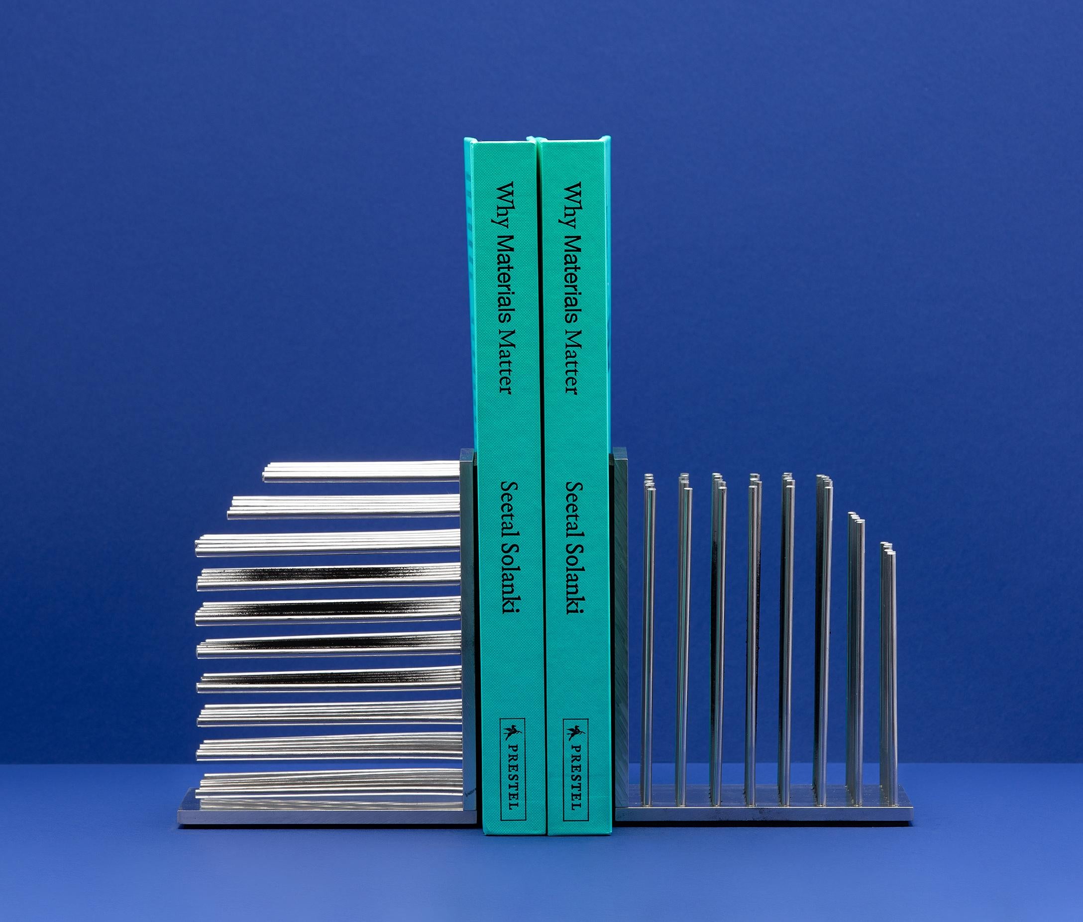 British Silver industrial modernist aluminium and rubber bookends 