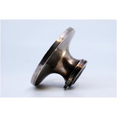 Silver inkwell w/ wooden base & smooth body w/ tortoiseshell elements on the lid