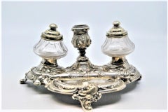 Silver inkwell with bell and tank holder