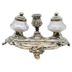 Silver inkwell with bell and tank holder