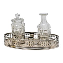 Antique Silver inkwell with grid, two reservoirs and pen holder