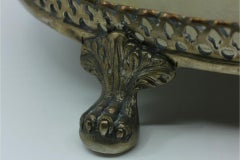 Silver inkwell with grid, two reservoirs, pen holders & claw feet