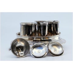 Silver inkwell with two reservoirs, bell & three shell-shaped feet