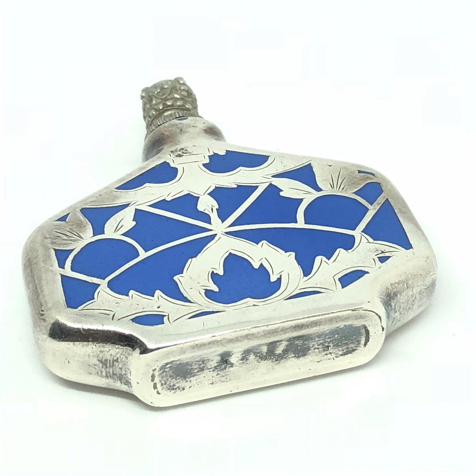 German Silver Inlay Perfume Bottle with Light Blue China Porcelain, Early 20th Century