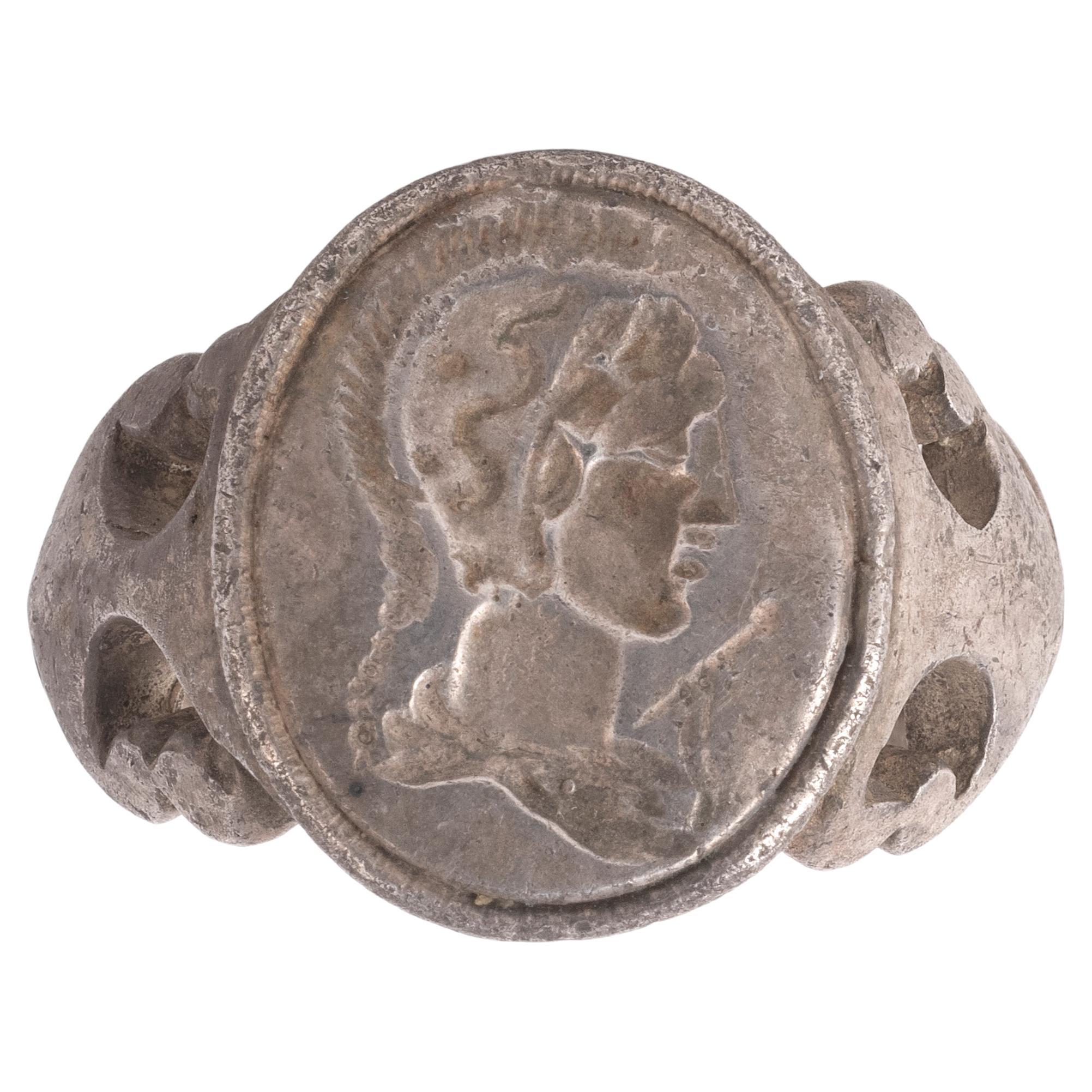 Silver Intaglio Men's Ring With Roman Profile Portrait 1st-3rd century AD In Excellent Condition For Sale In Firenze, IT