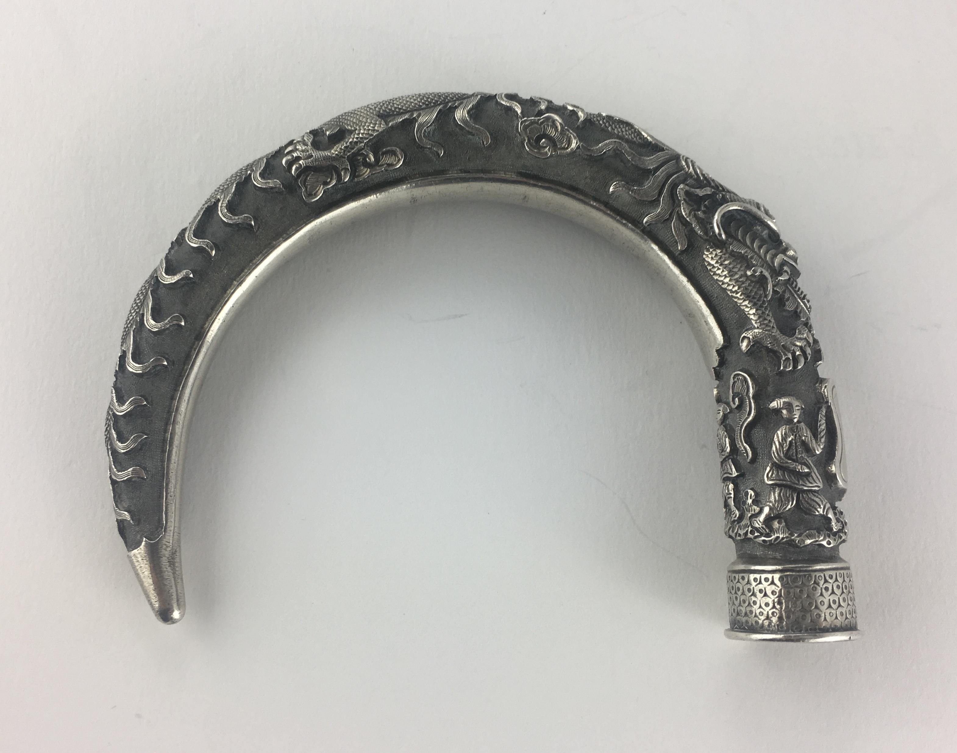 Intricately Carved Silver Cane Handle, French Chinioserie 4