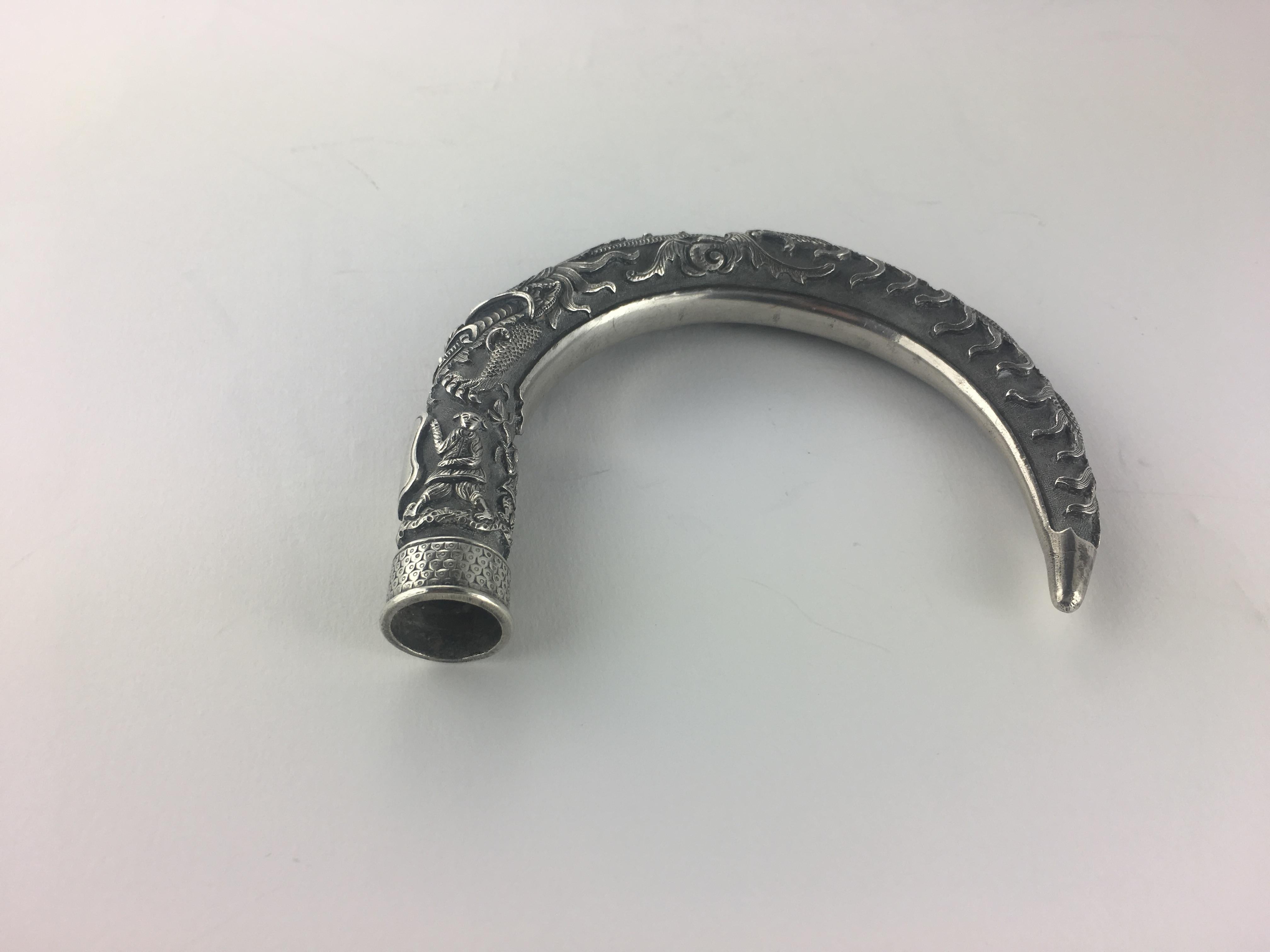 Intricately Carved Silver Cane Handle, French Chinioserie 3