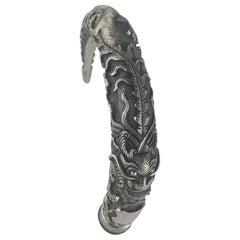Intricately Carved Silver Cane Handle, French Chinioserie