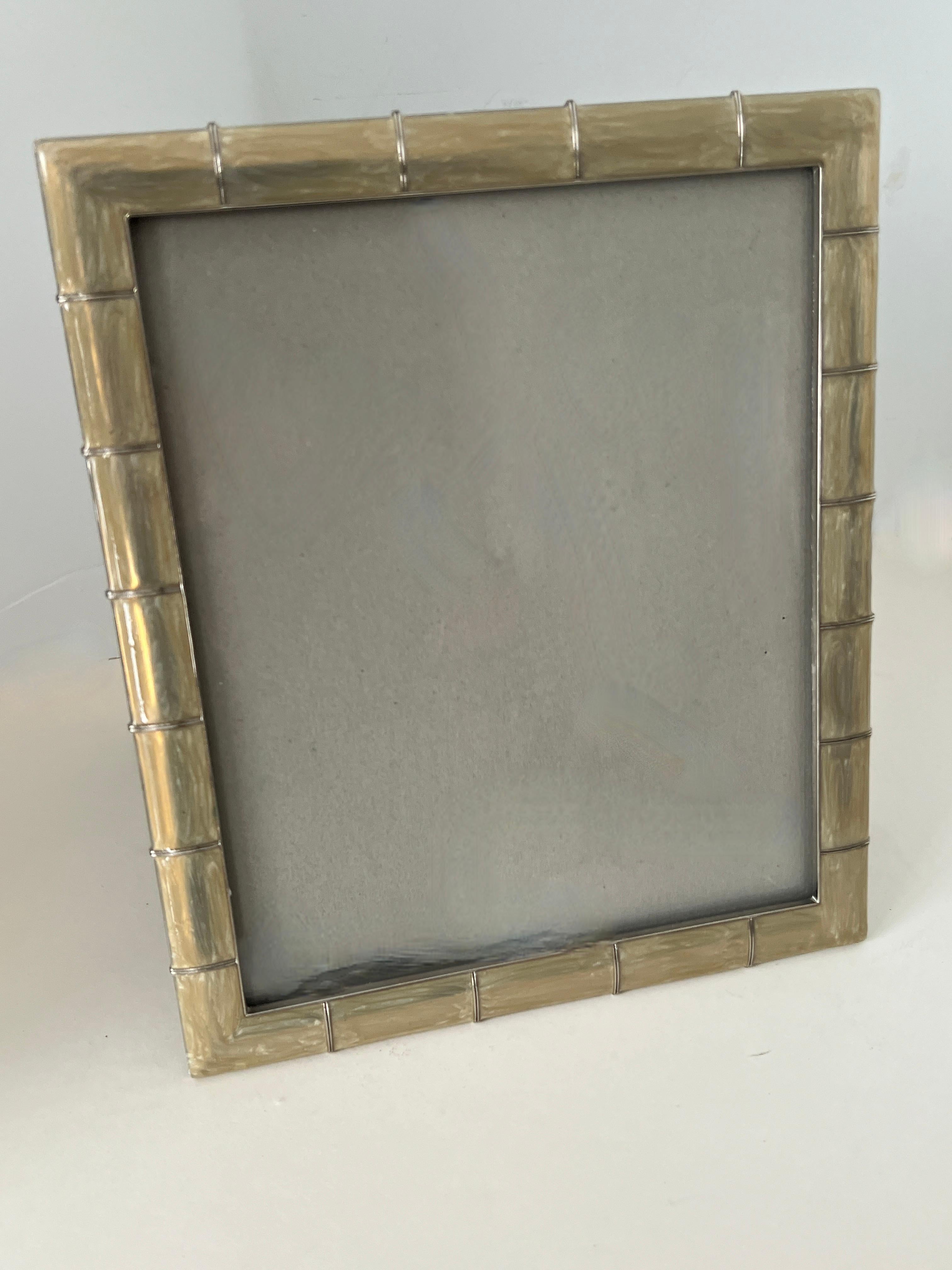 Modern Silver Iridescent Bamboo Style 8 x 10 Picture Frame For Sale