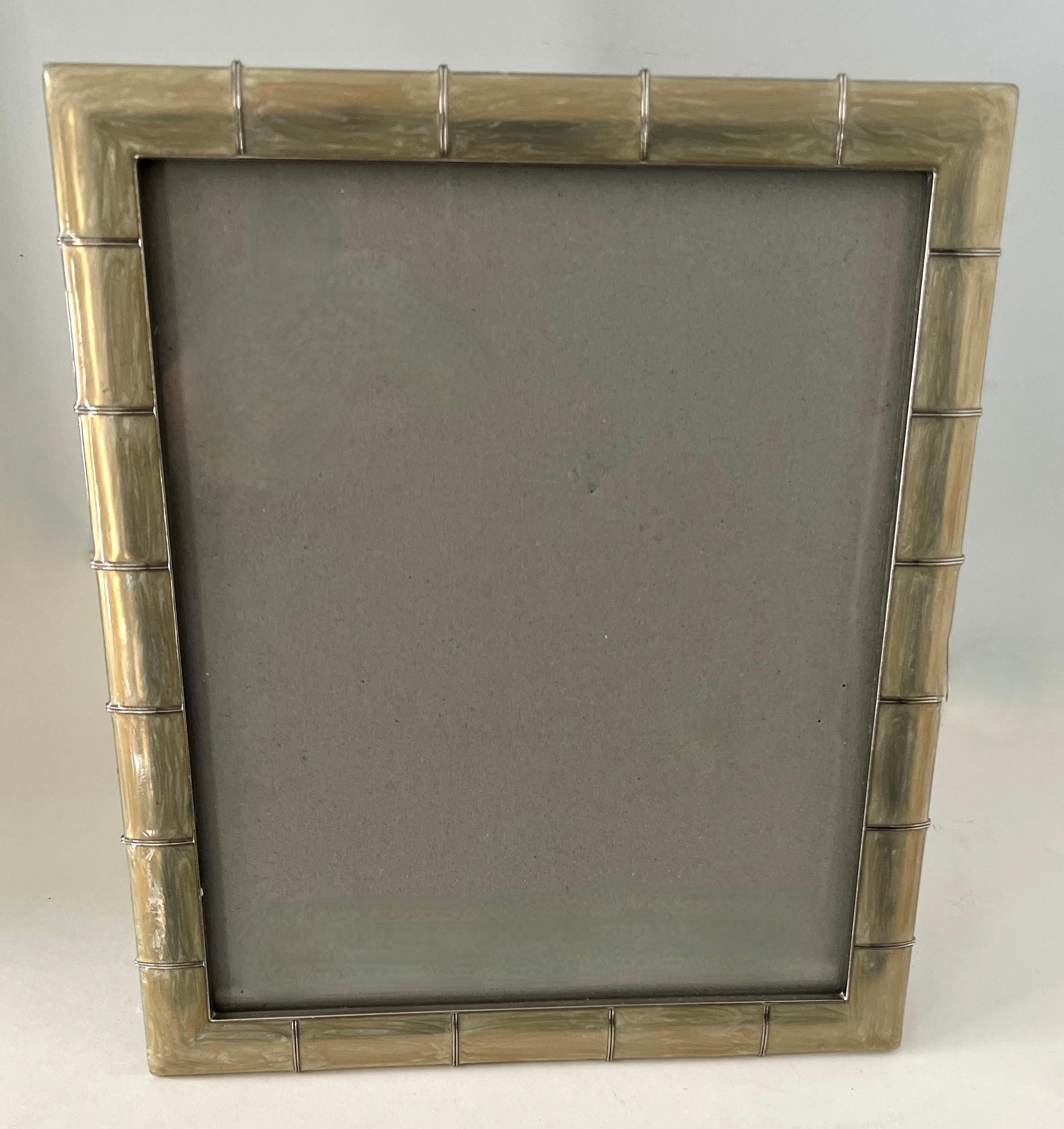 Polished Silver Iridescent Bamboo Style 8 x 10 Picture Frame For Sale
