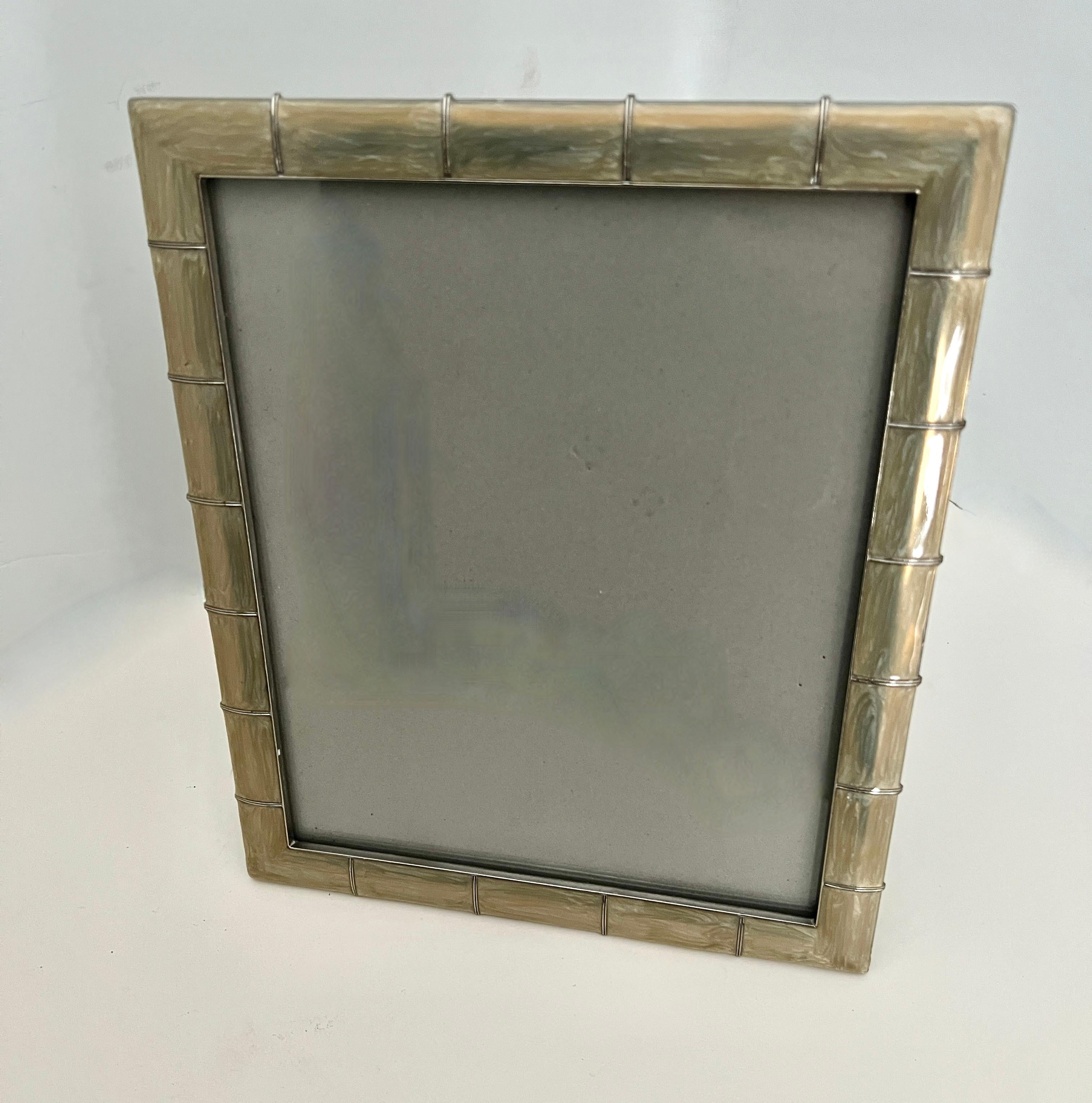 20th Century Silver Iridescent Bamboo Style 8 x 10 Picture Frame For Sale