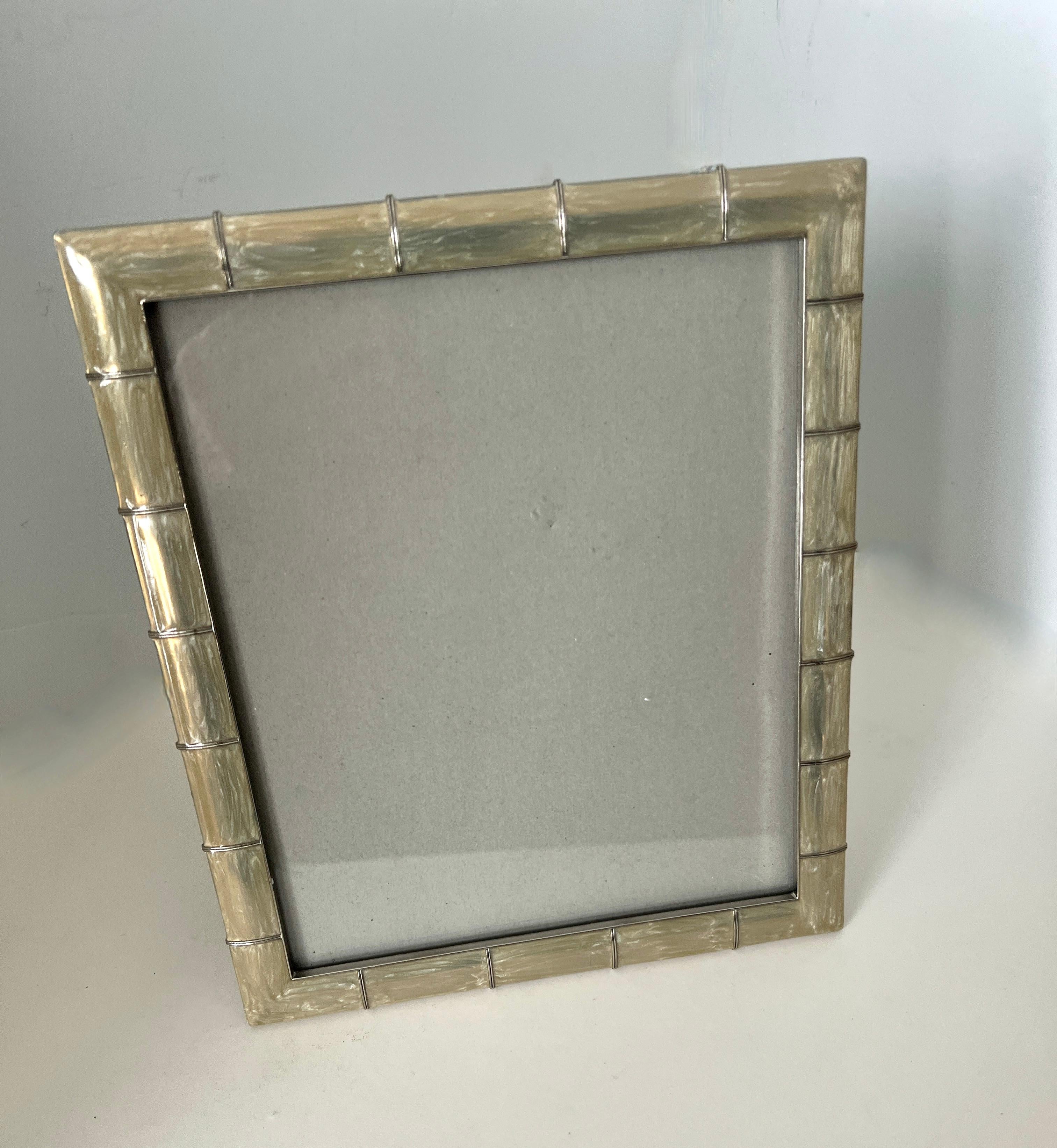 Metal Silver Iridescent Bamboo Style 8 x 10 Picture Frame For Sale