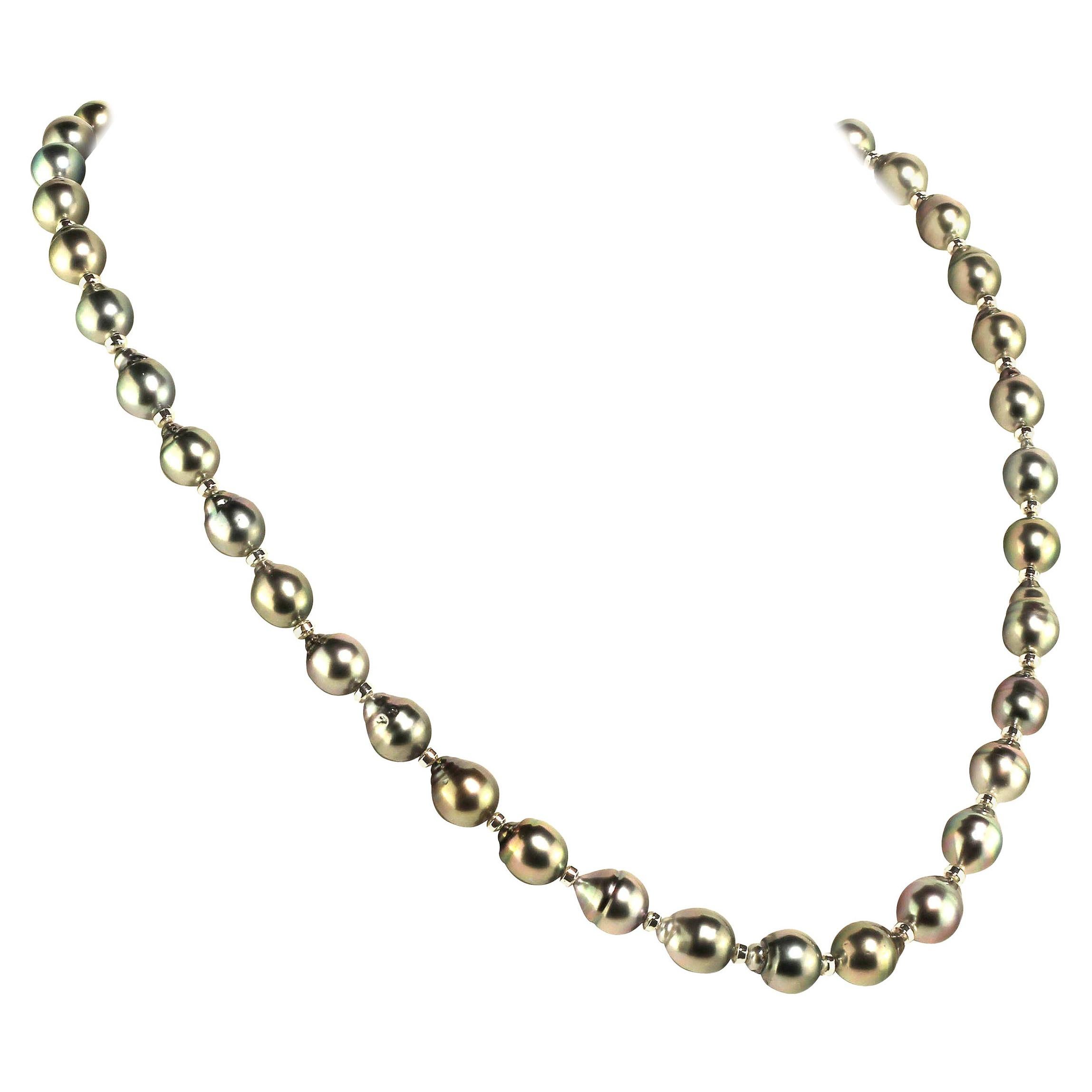 AJD Silver, Iridescent Tahitian Pearl Necklace & Silver Accents June Birthstone
