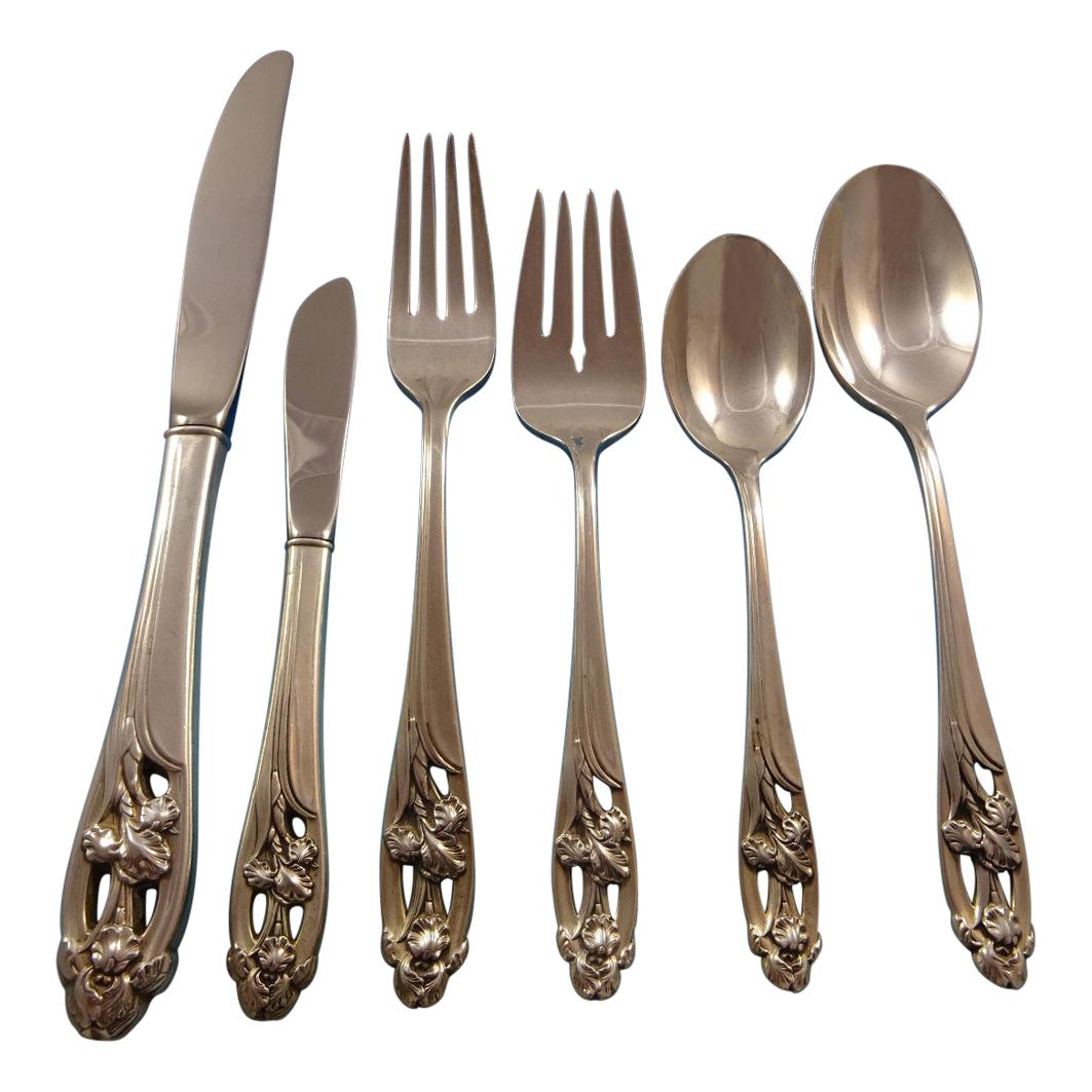 Silver Iris by International Sterling Silver Flatware Set 8 Service 48 Pieces For Sale