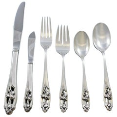 Vintage Silver Iris by International Sterling Silver Flatware Set for 6 Service 36 Pcs