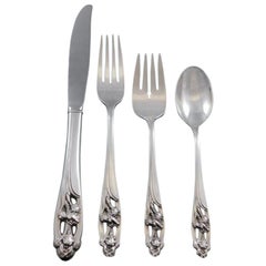 Silver Iris by International Sterling Silver Flatware Set for 8 Service 39 Pcs