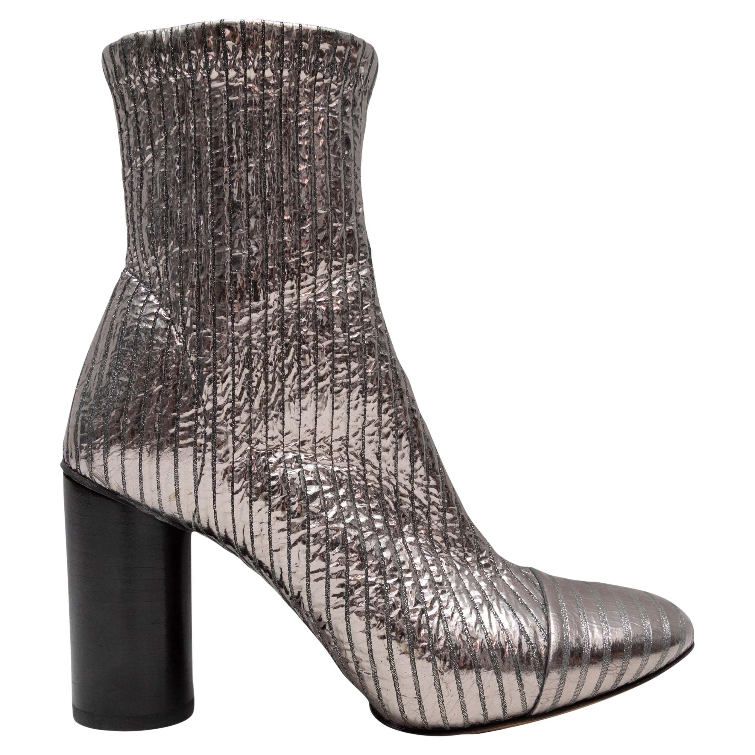Silver Isabel Marant Striped Metallic Sock Boots For Sale