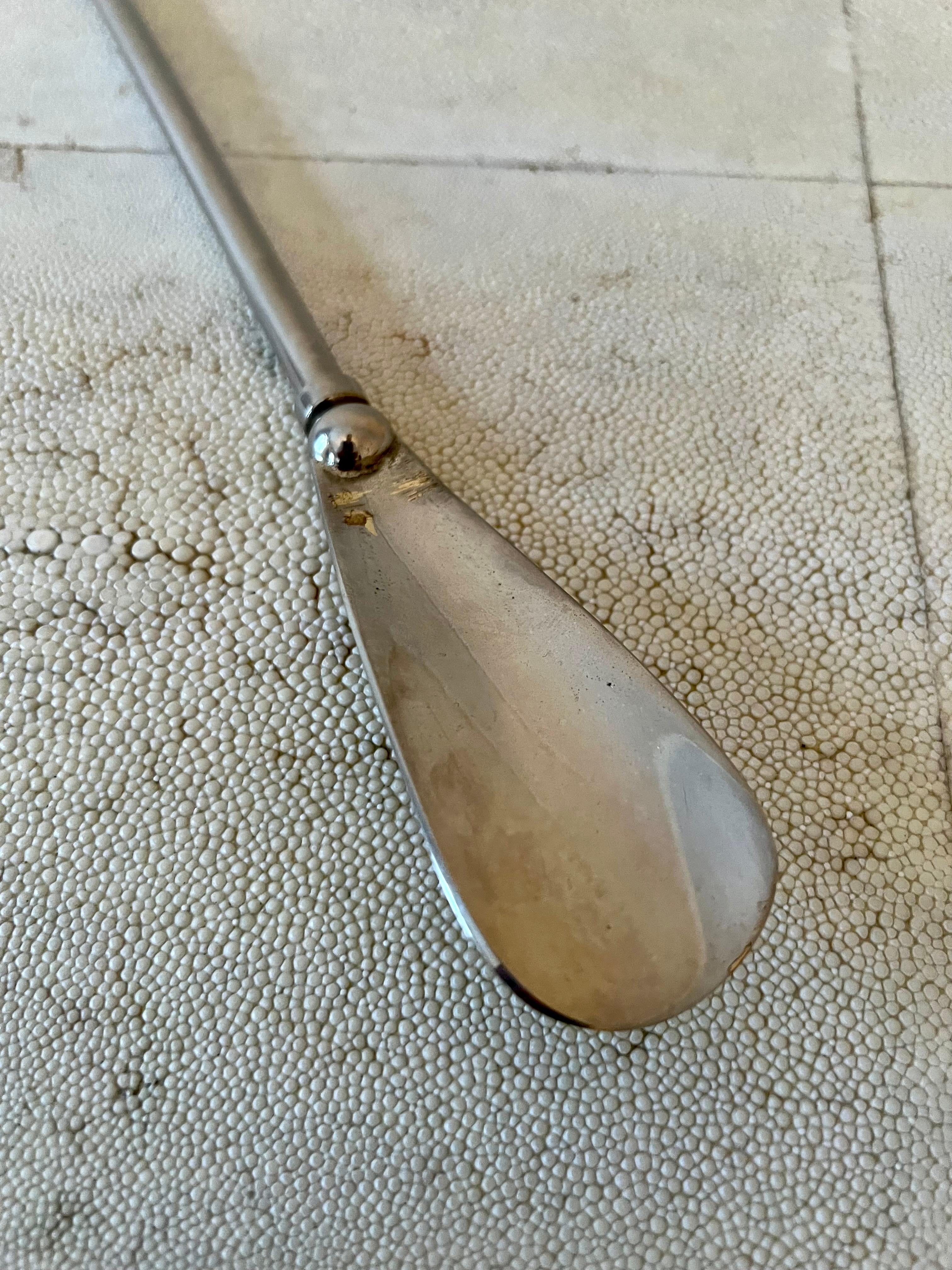 Silver Plate Silver Italian Shoehorn with Bull Handle